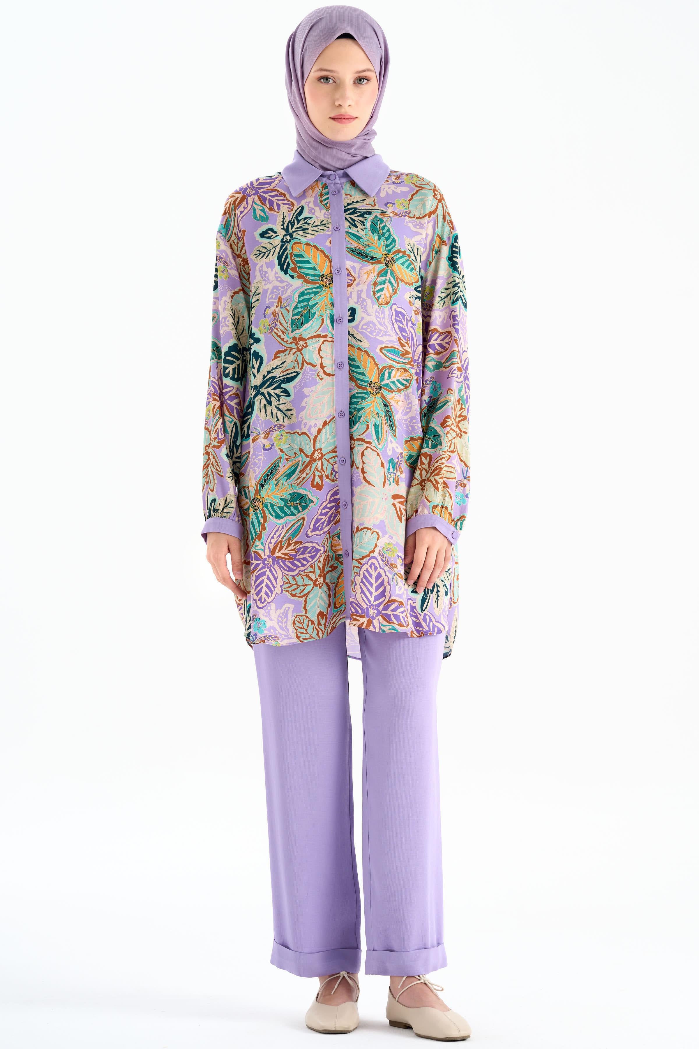 Garnili Desenli Tunik - Lila TUGBA