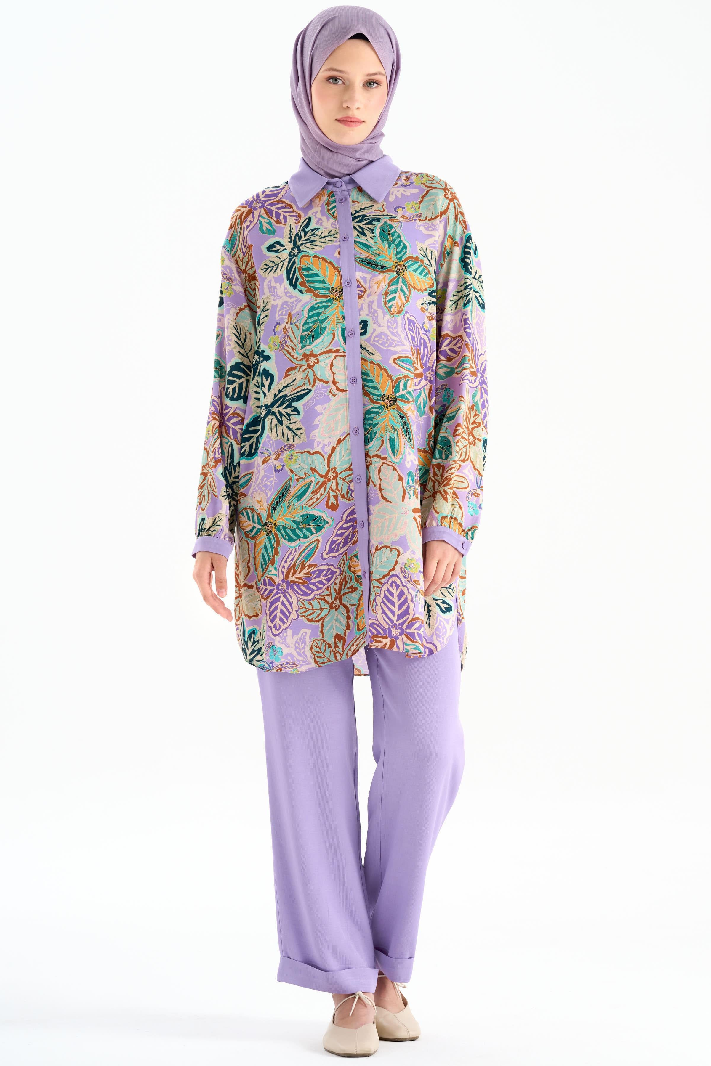 Garnili Desenli Tunik - Lila TUGBA