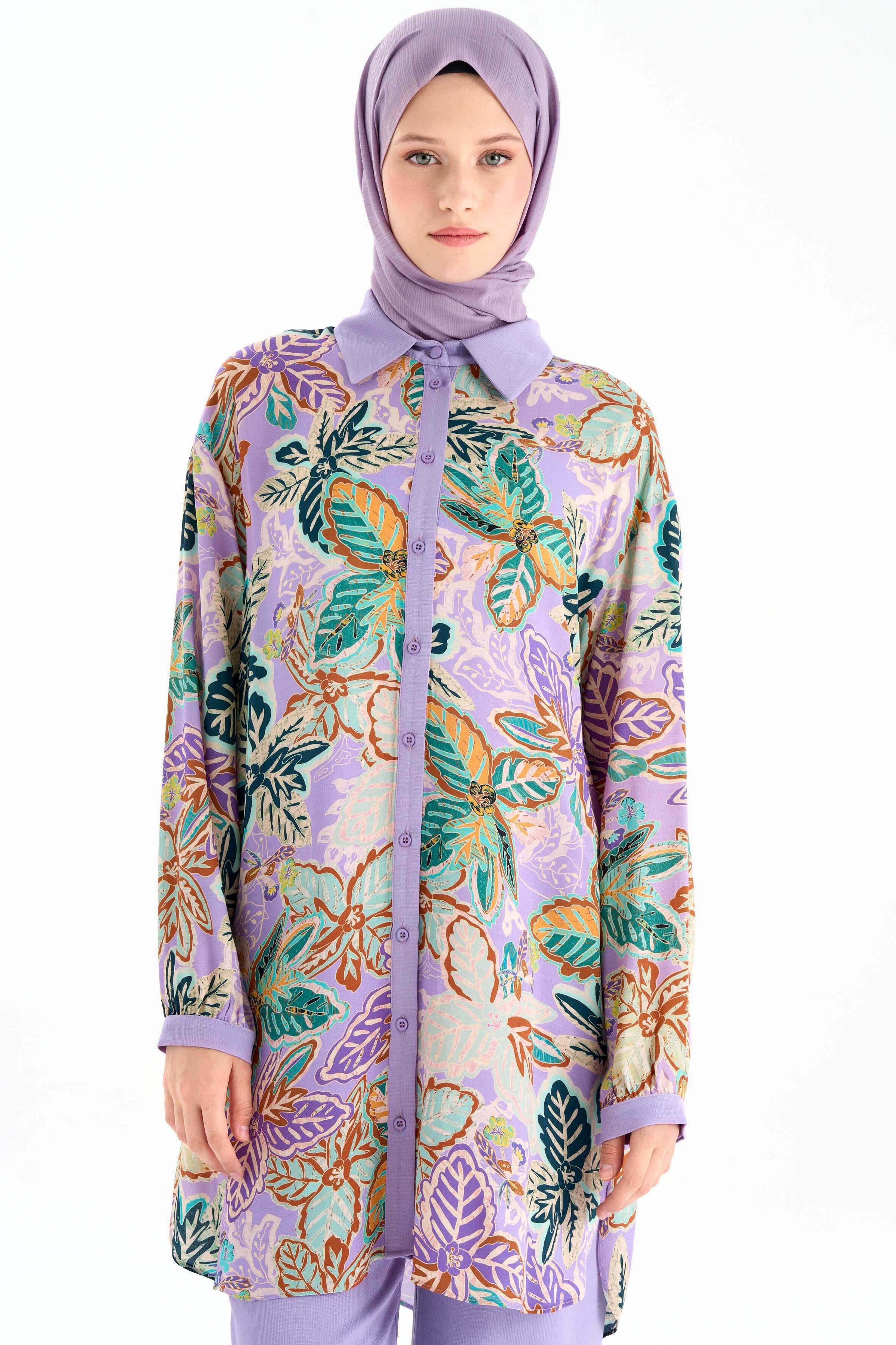 Garnili Desenli Tunik - Lila TUGBA