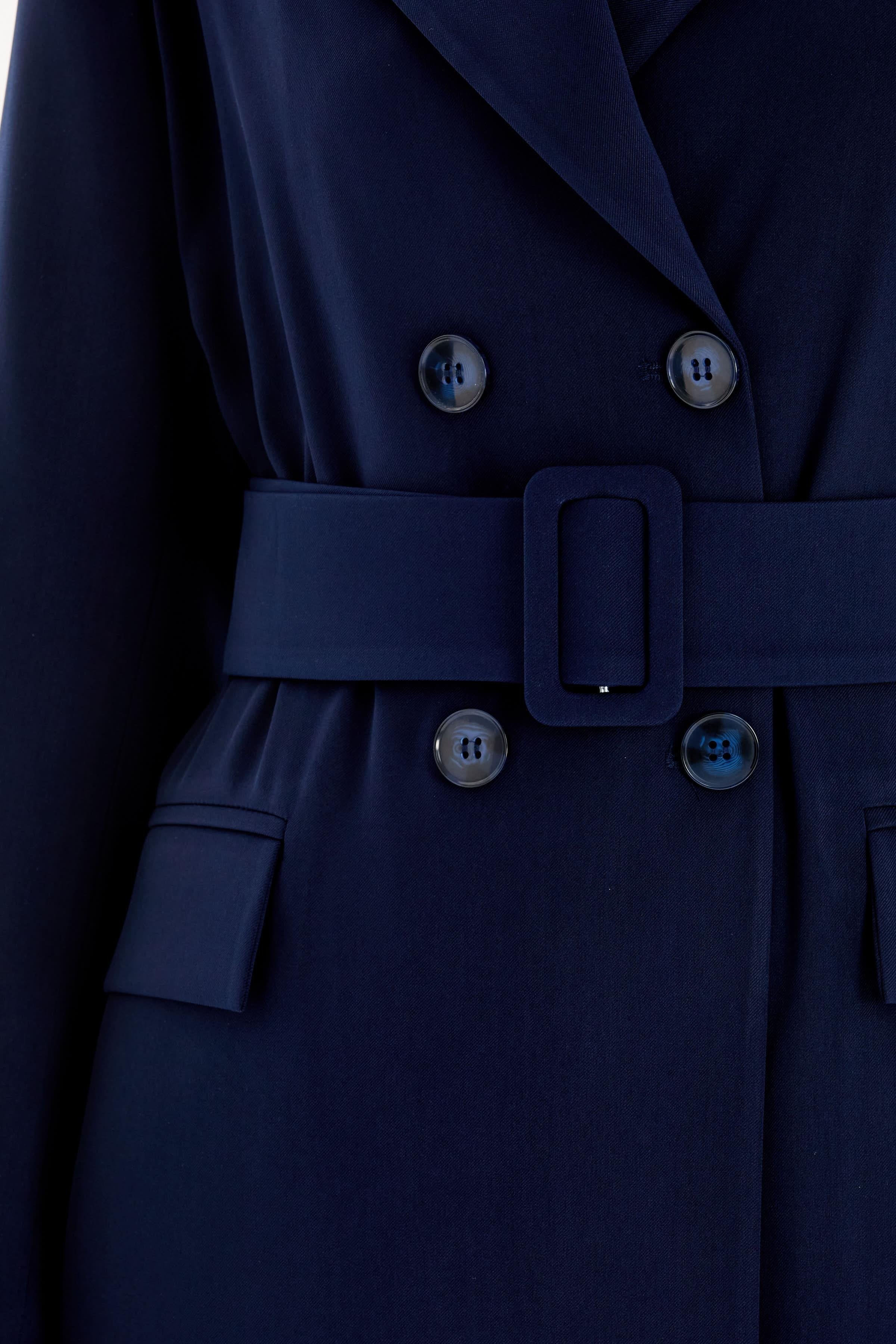 Garnili Duble Kollu Uzun Ceket - Lacivert TUGBA