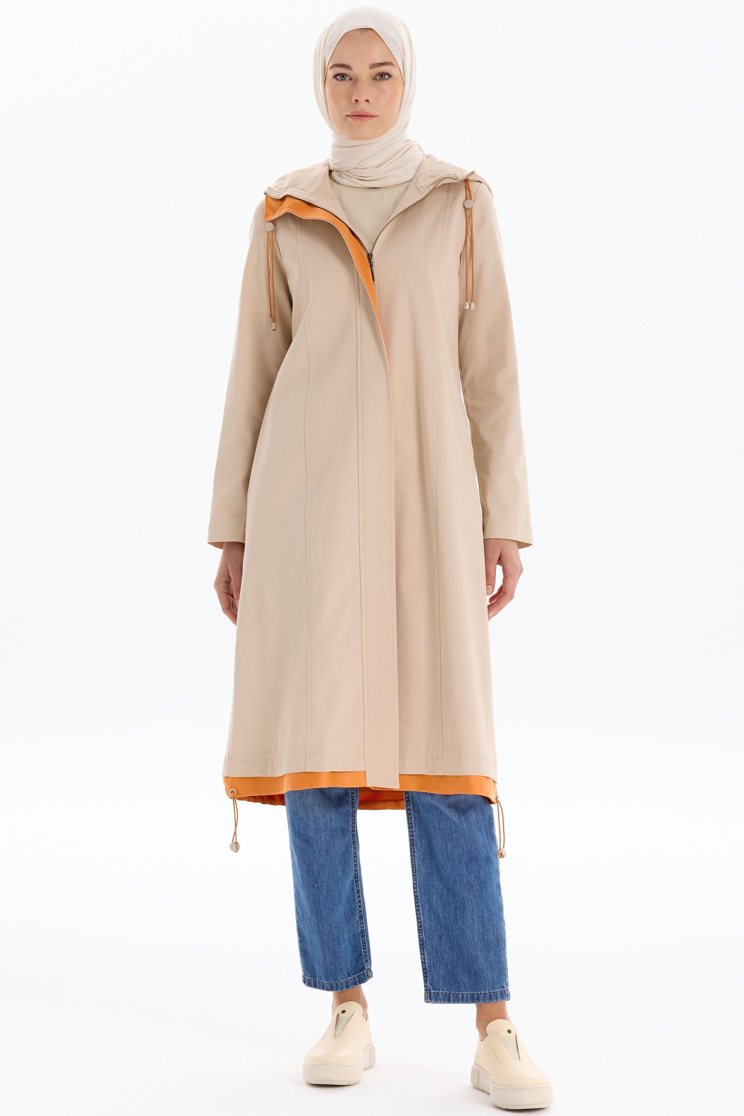 Garnili Fermuar Kapamalı Trençkot - Bej TUGBA