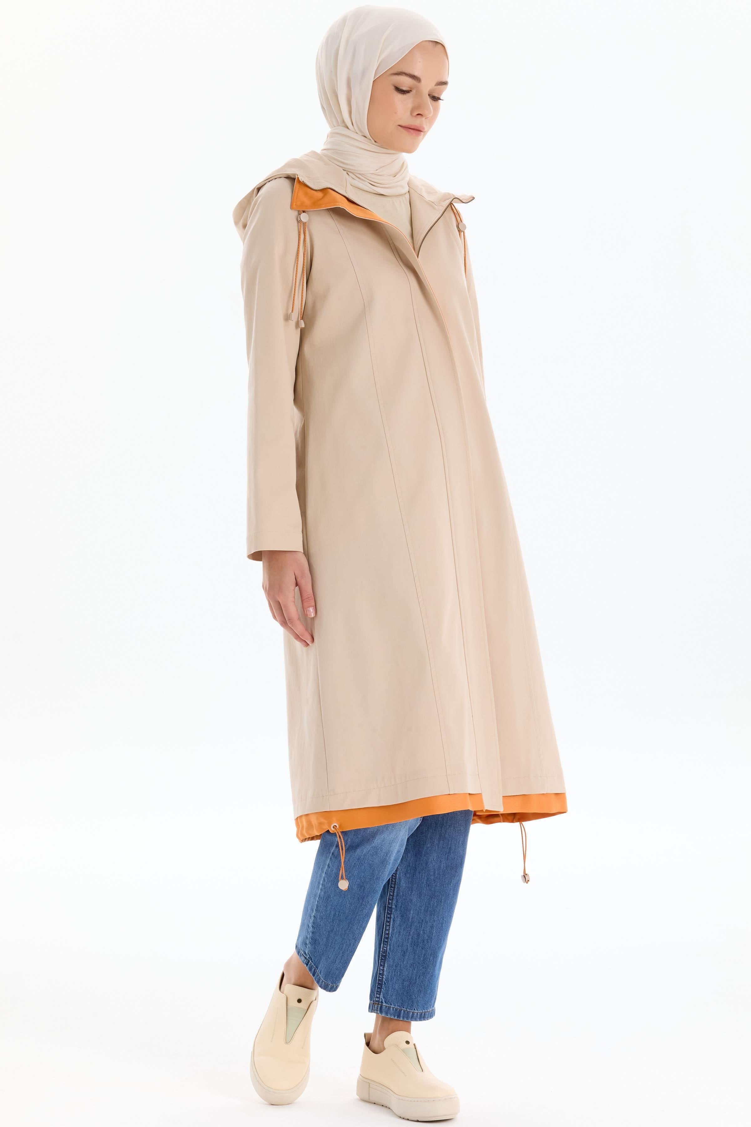 Garnili Fermuar Kapamalı Trençkot - Bej TUGBA