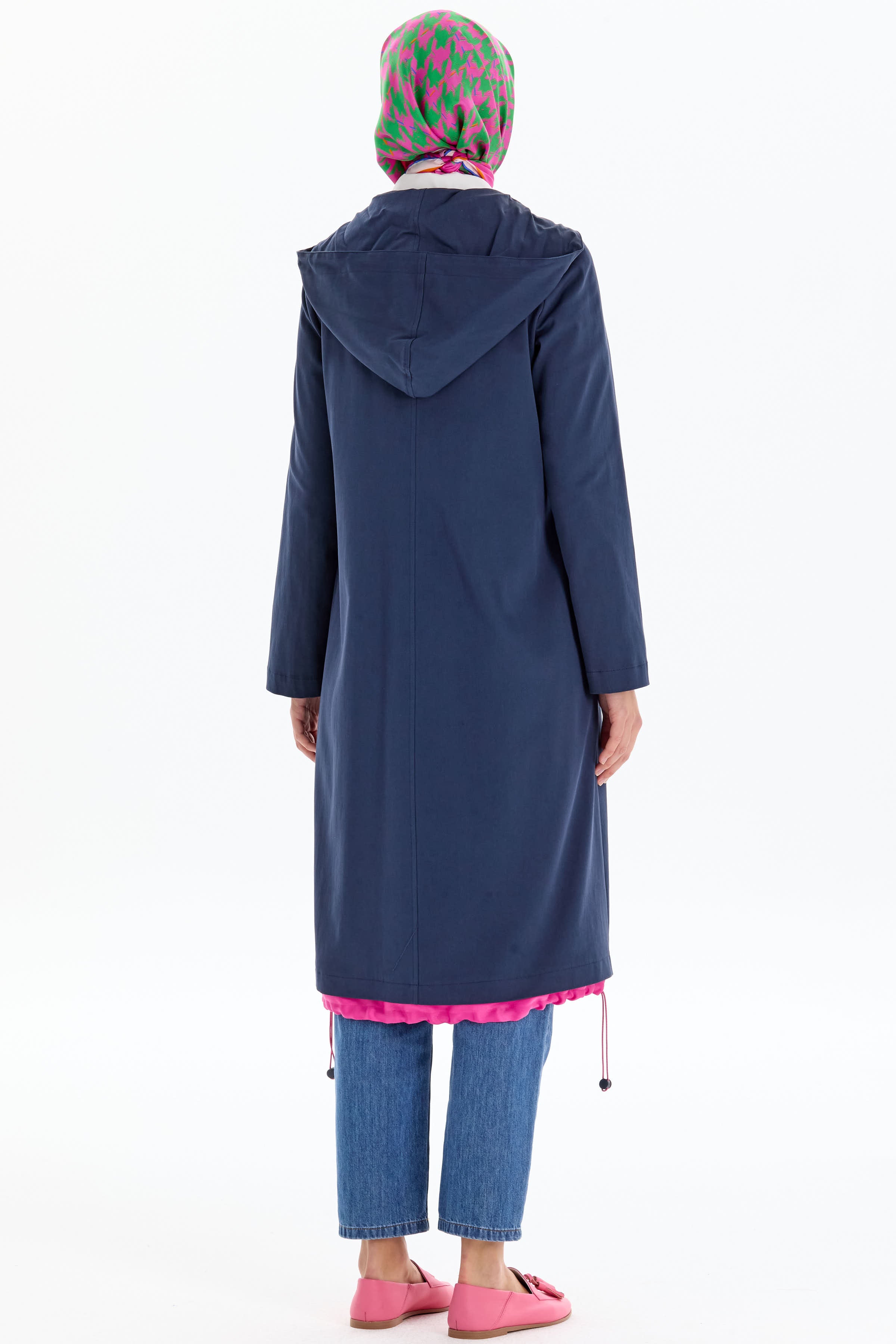 Garnili Fermuar Kapamalı Trençkot - Lacivert TUGBA