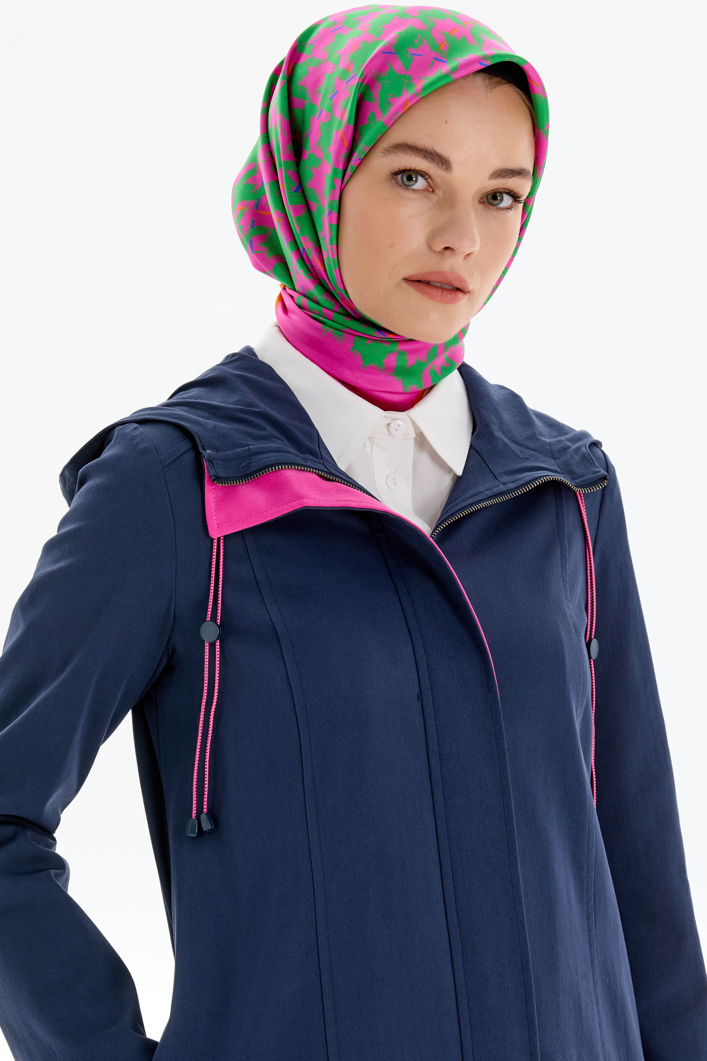 Garnili Fermuar Kapamalı Trençkot - Lacivert TUGBA