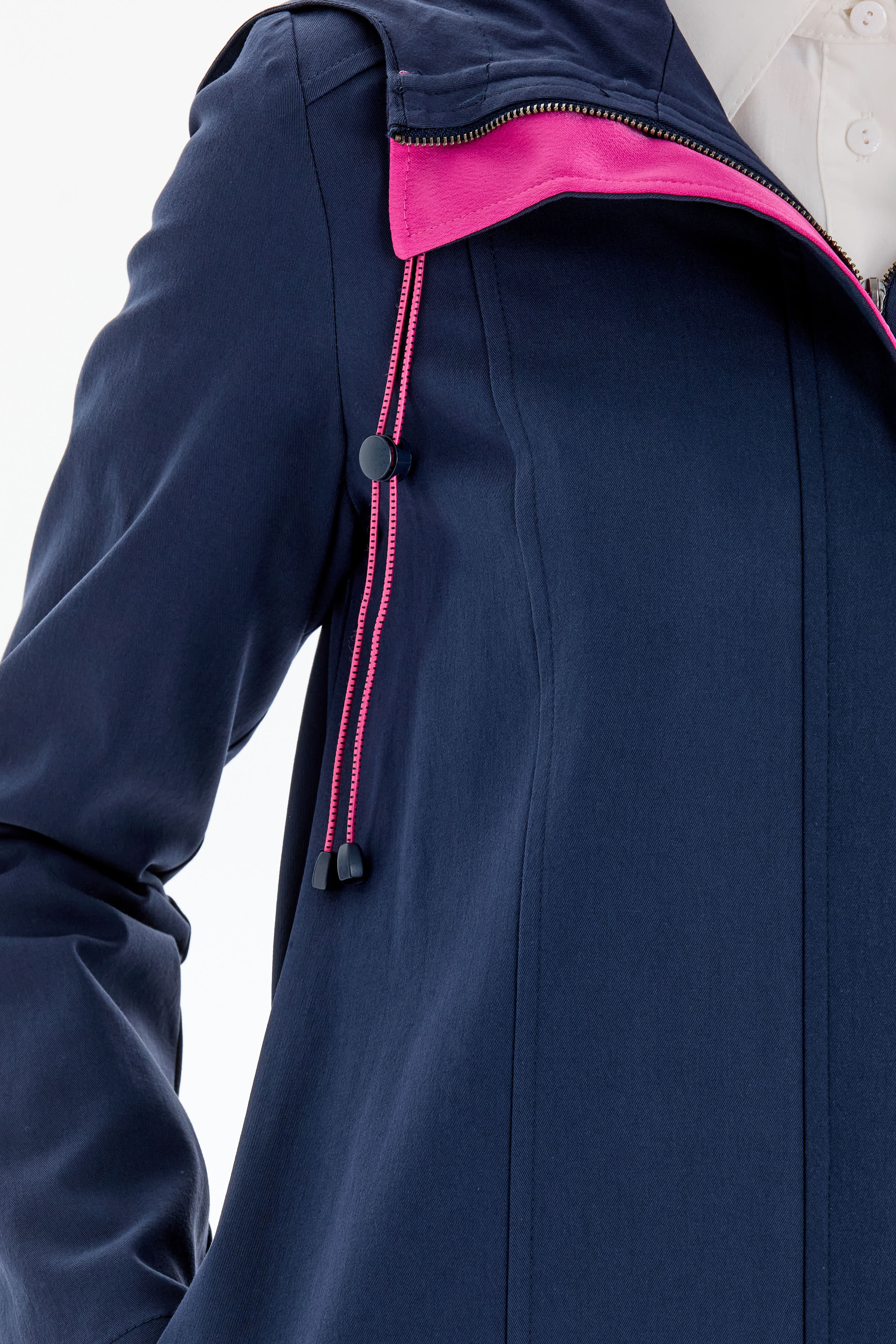 Garnili Fermuar Kapamalı Trençkot - Lacivert TUGBA