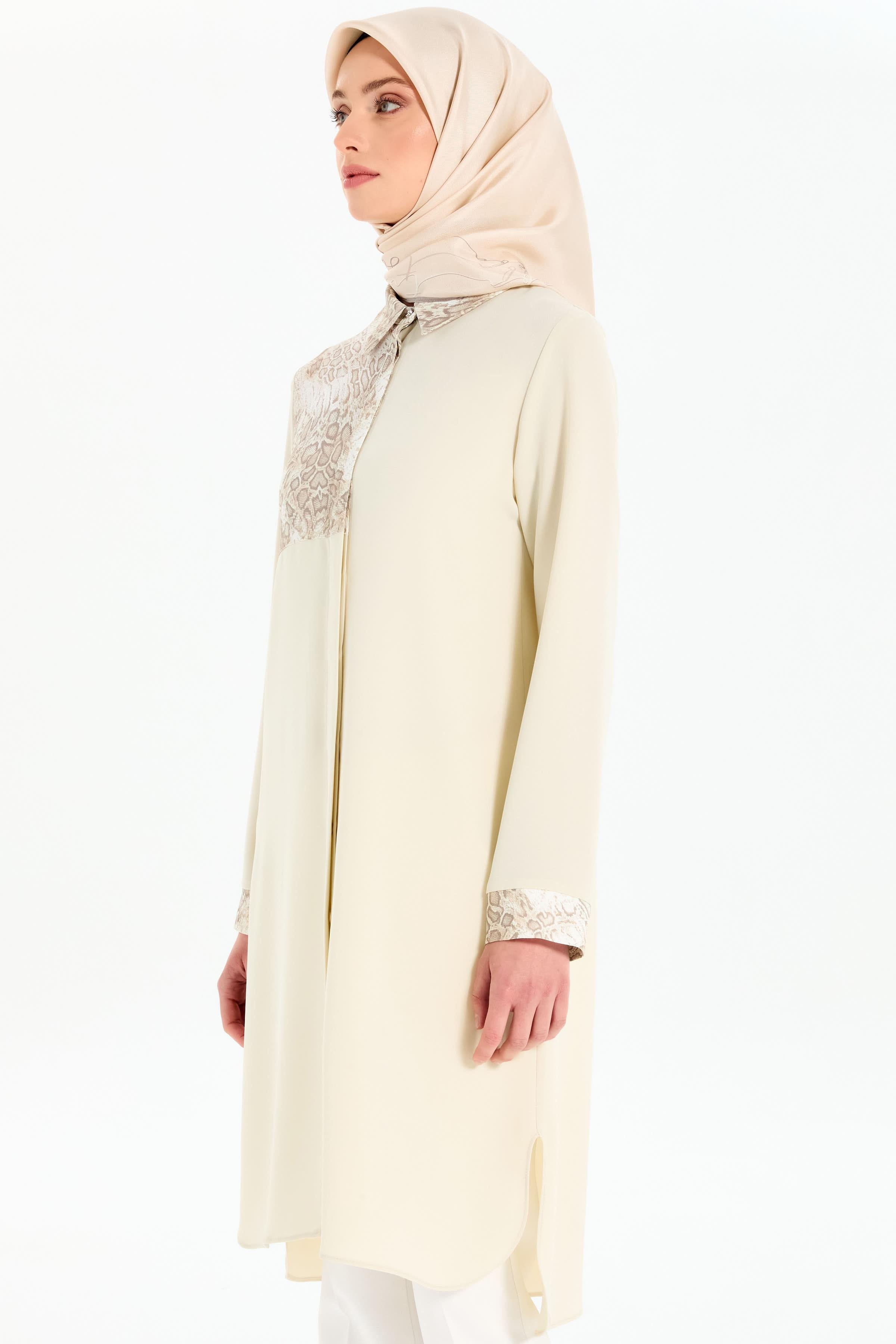 Garnili Gizli Patlı Tunik - Bej TUGBA