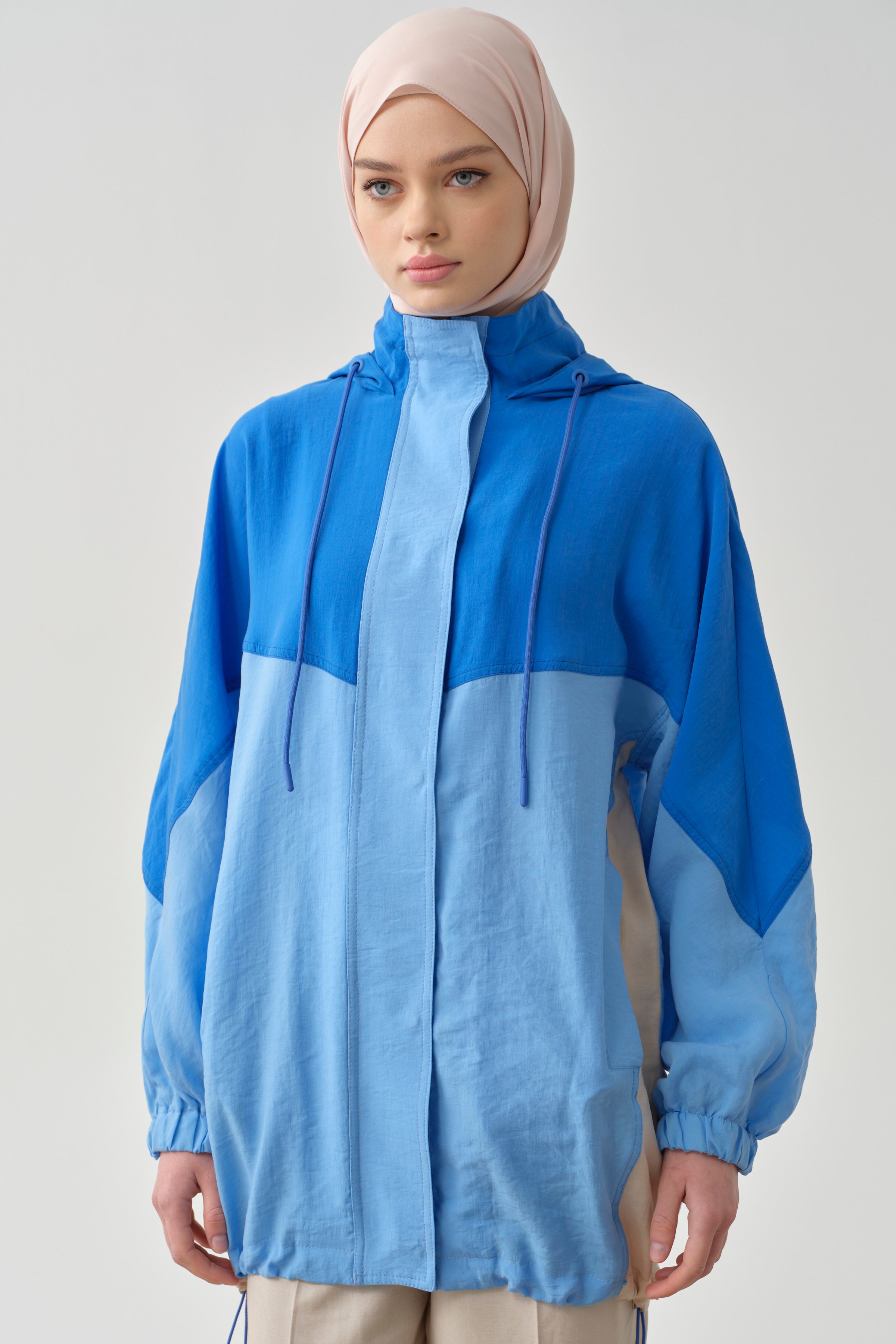 Garnili Kapüşonlu Giy-Çık - Mavi TUGBA