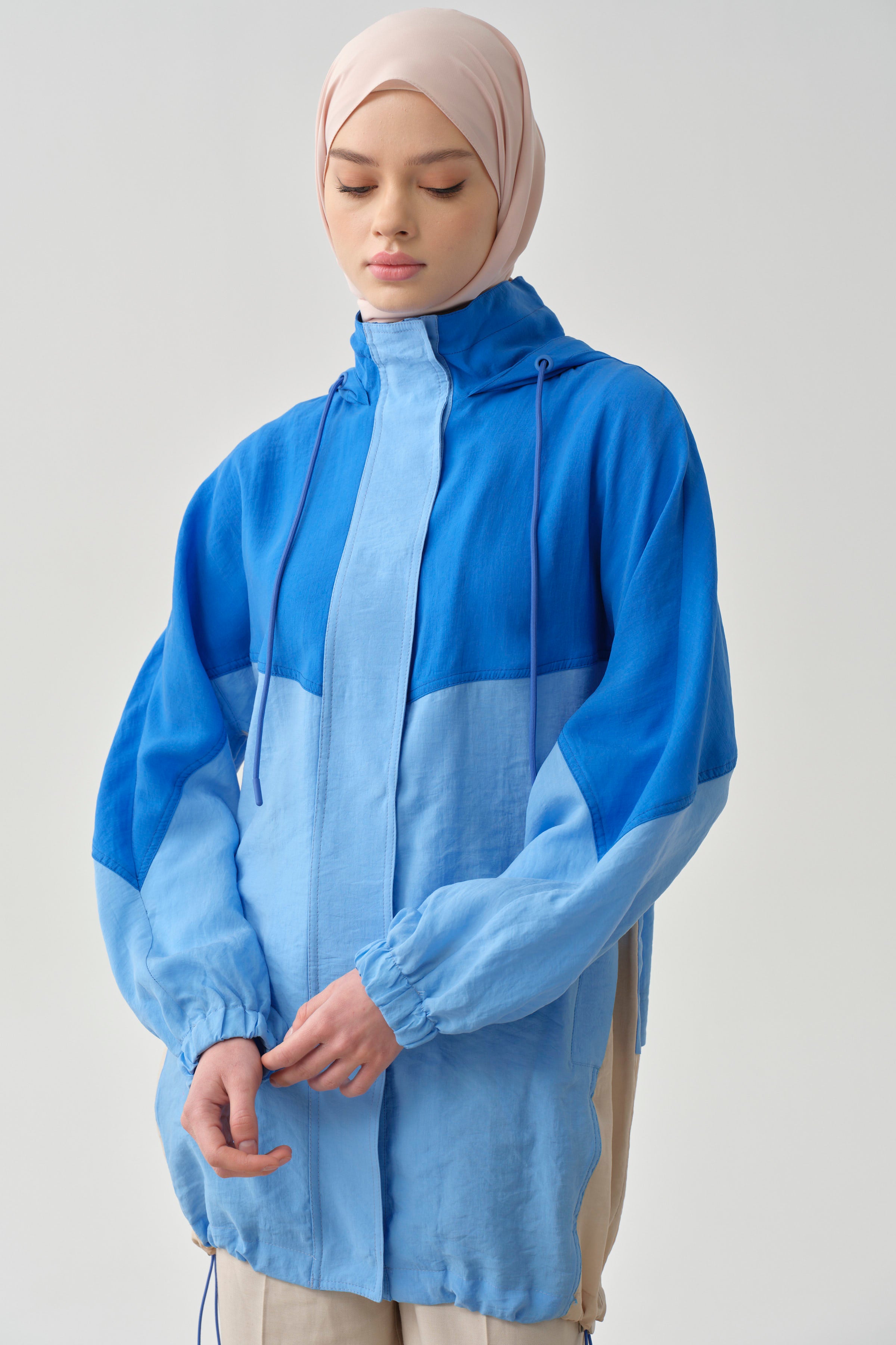 Garnili Kapüşonlu Giy-Çık - Mavi TUGBA