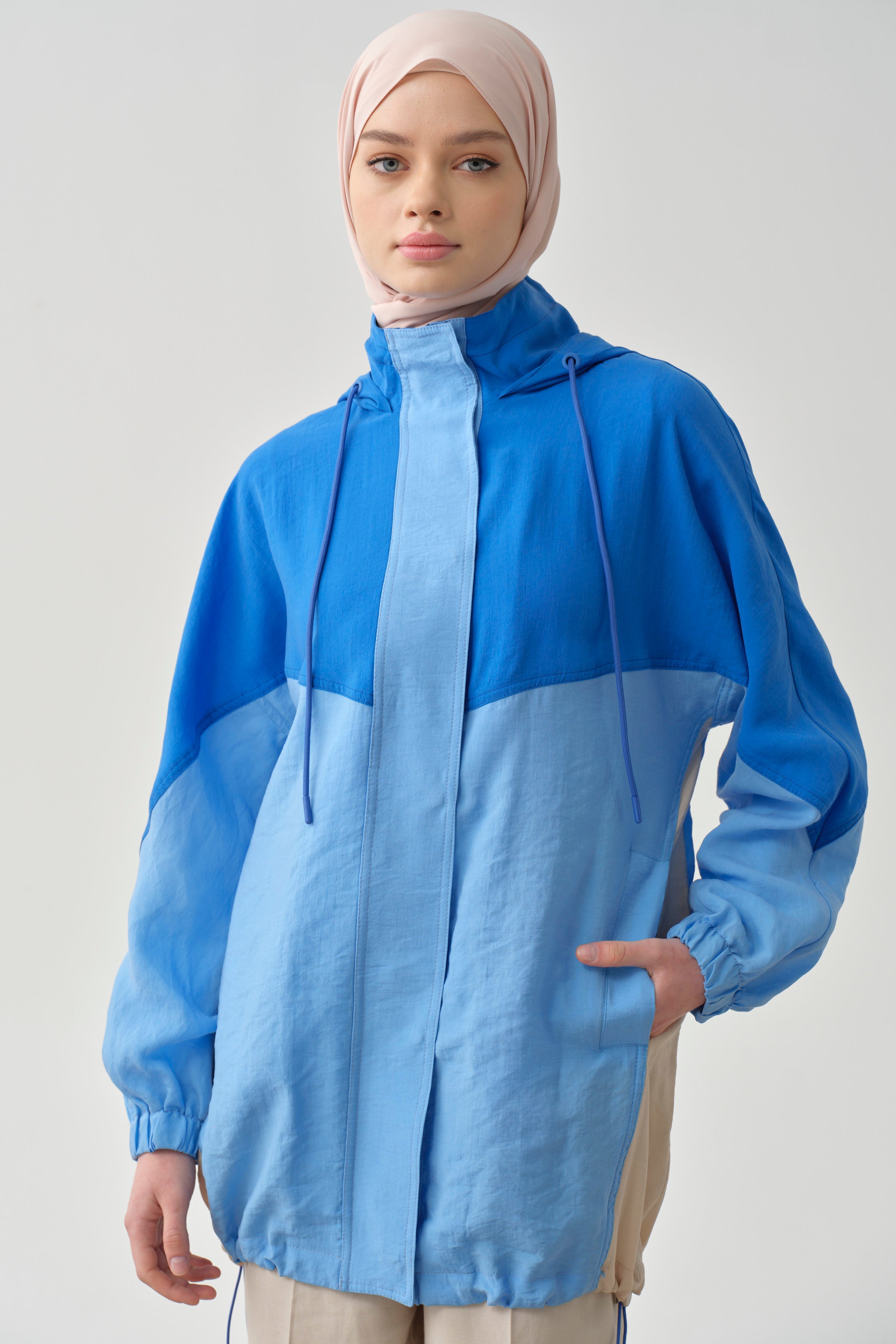 Garnili Kapüşonlu Giy-Çık - Mavi TUGBA