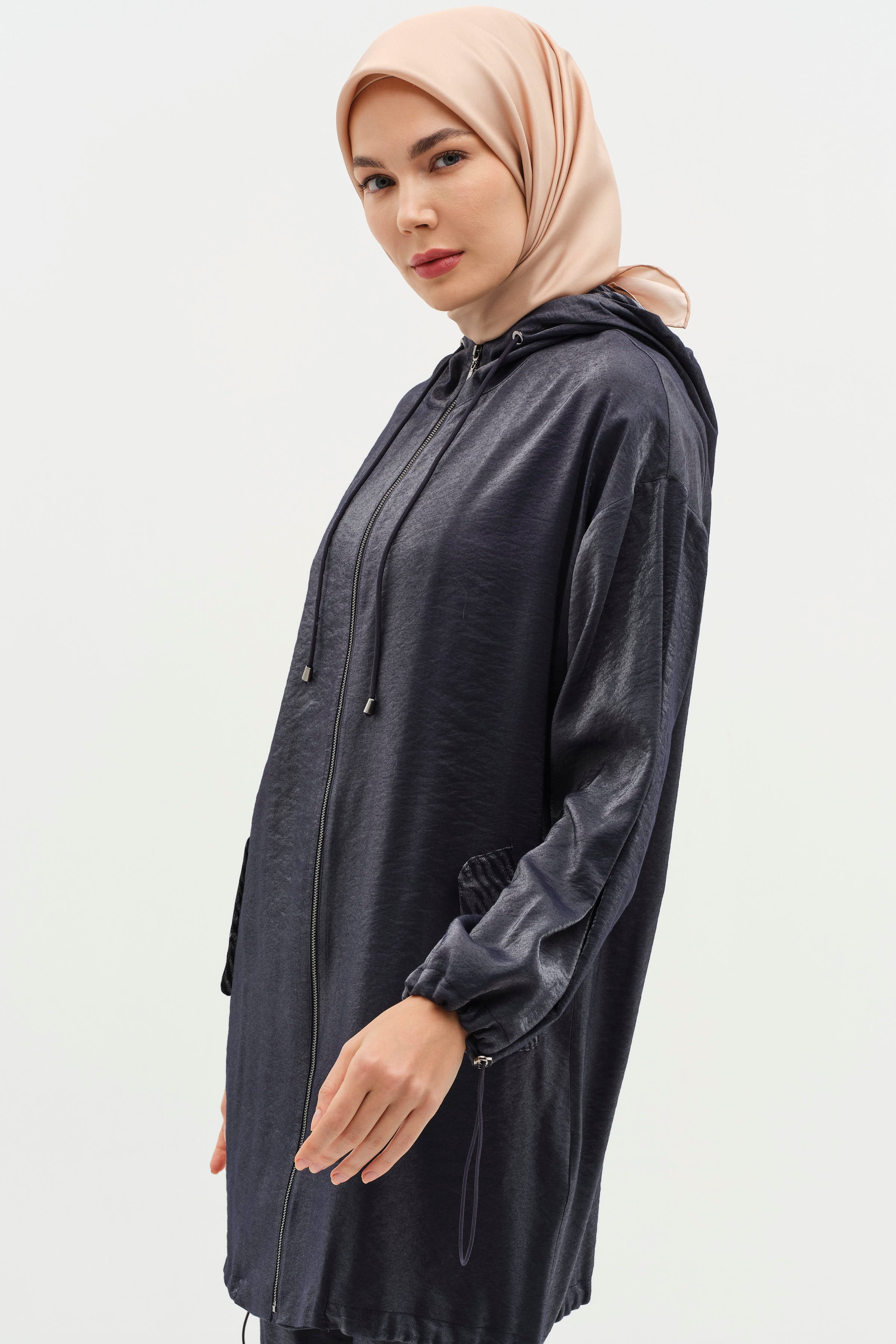 Garnili Kapüşonlu Lastikli Takım - İndigo TUGBA