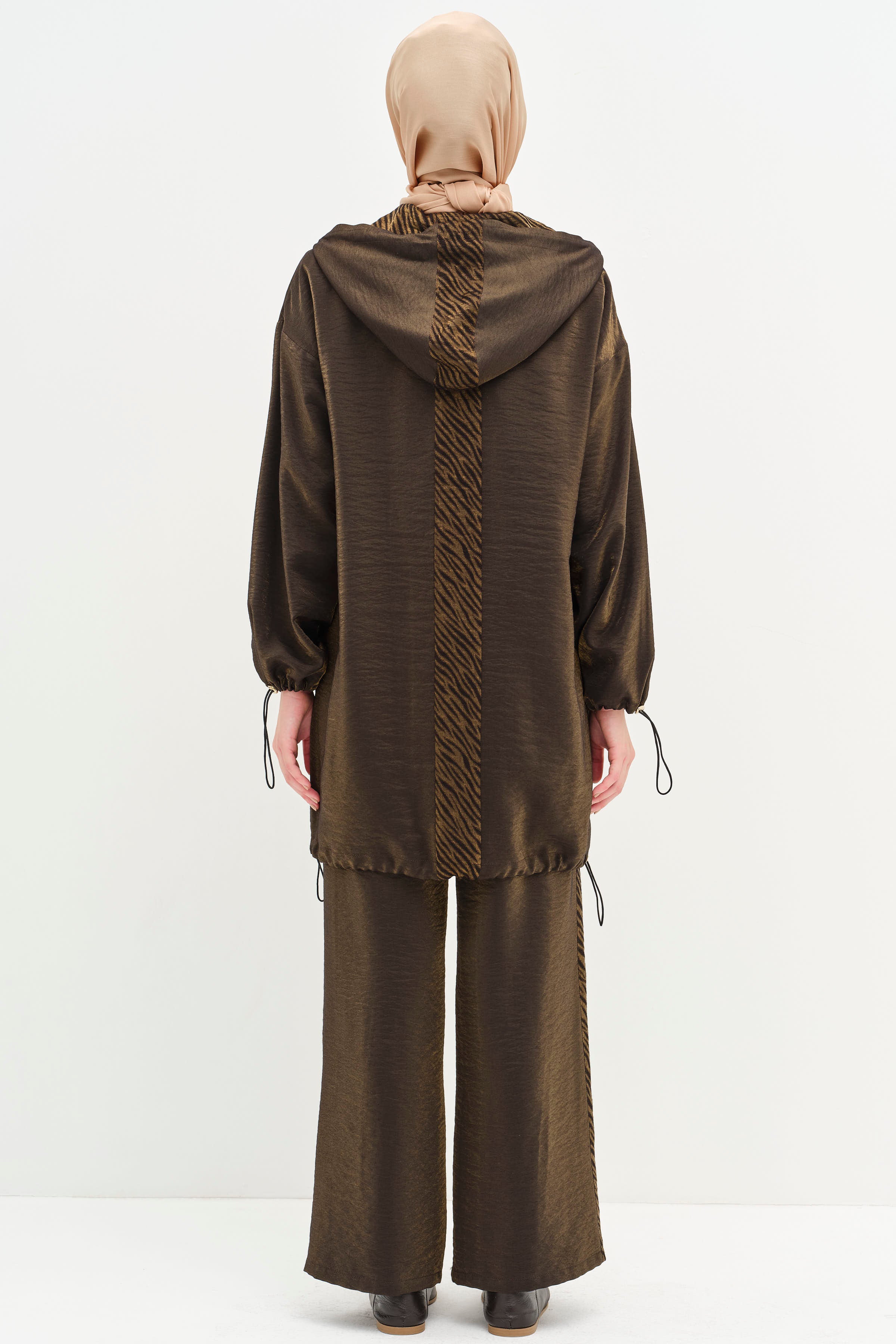 Garnili Kapüşonlu Lastikli Takım - Kahve TUGBA