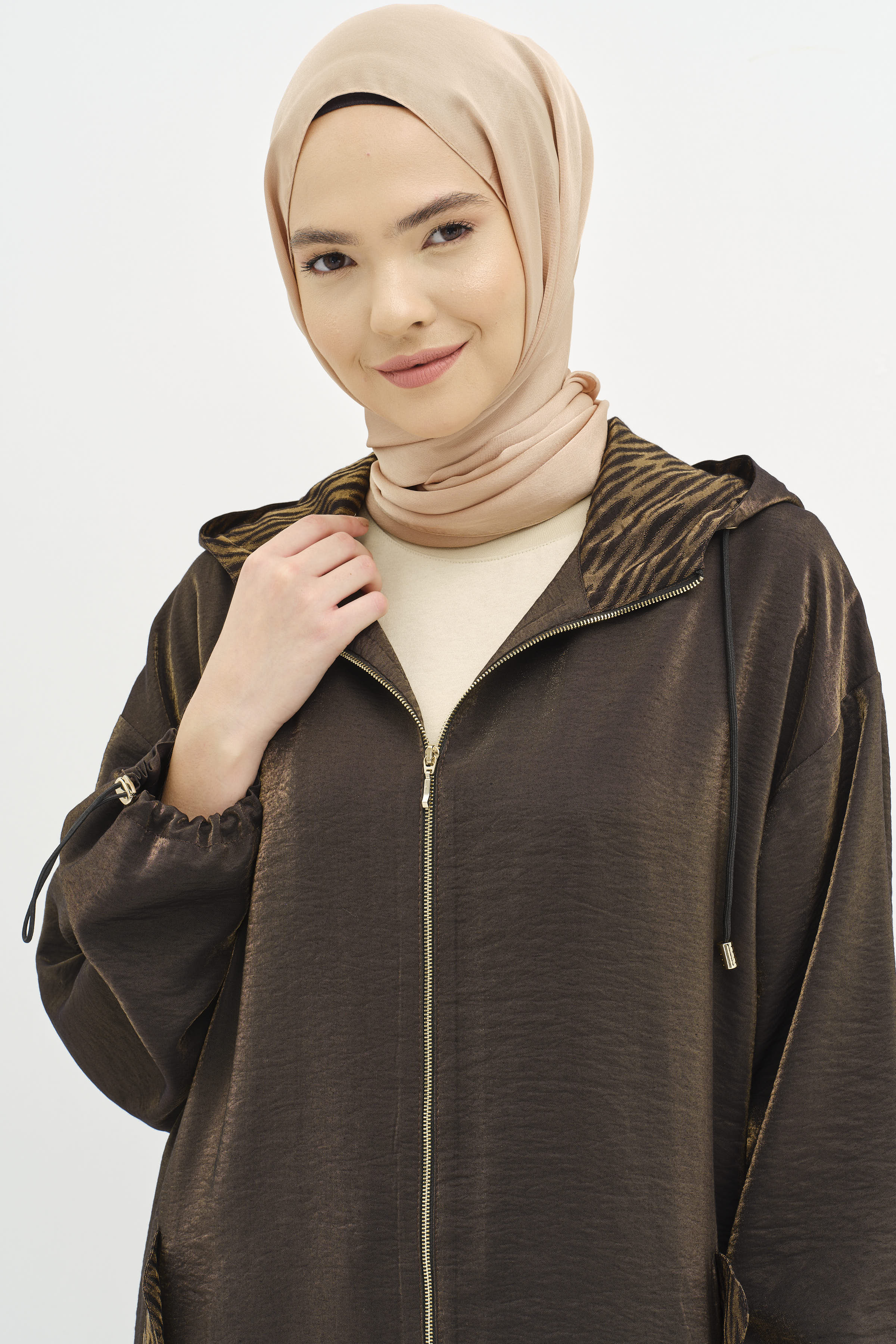 Garnili Kapüşonlu Lastikli Takım - Kahve TUGBA