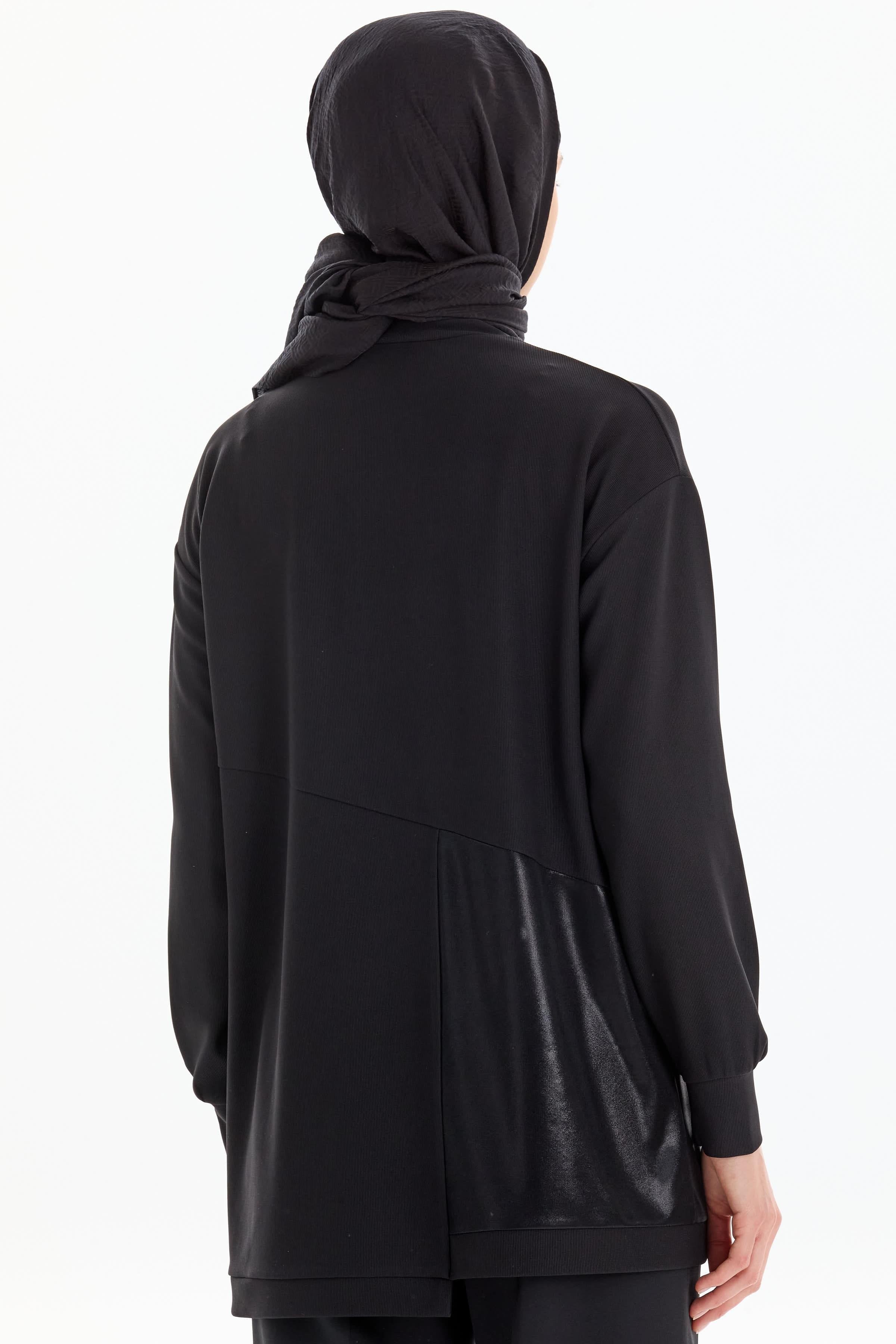 Garnili Kesik Detaylı Örme Tunik - Siyah TUGBA