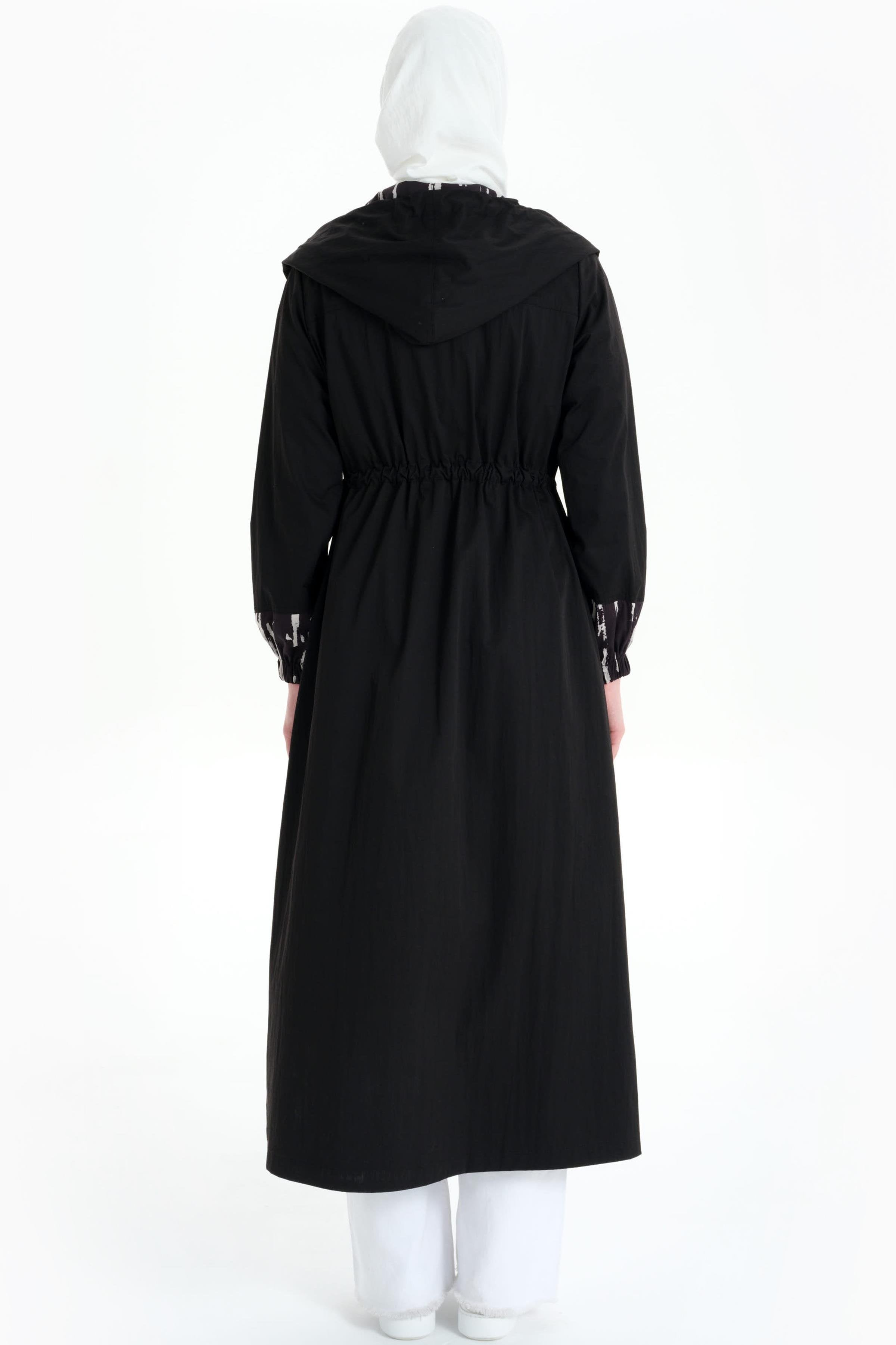 Garnili Kruvaze Düğmeli Yağmurluk - Siyah TUGBA