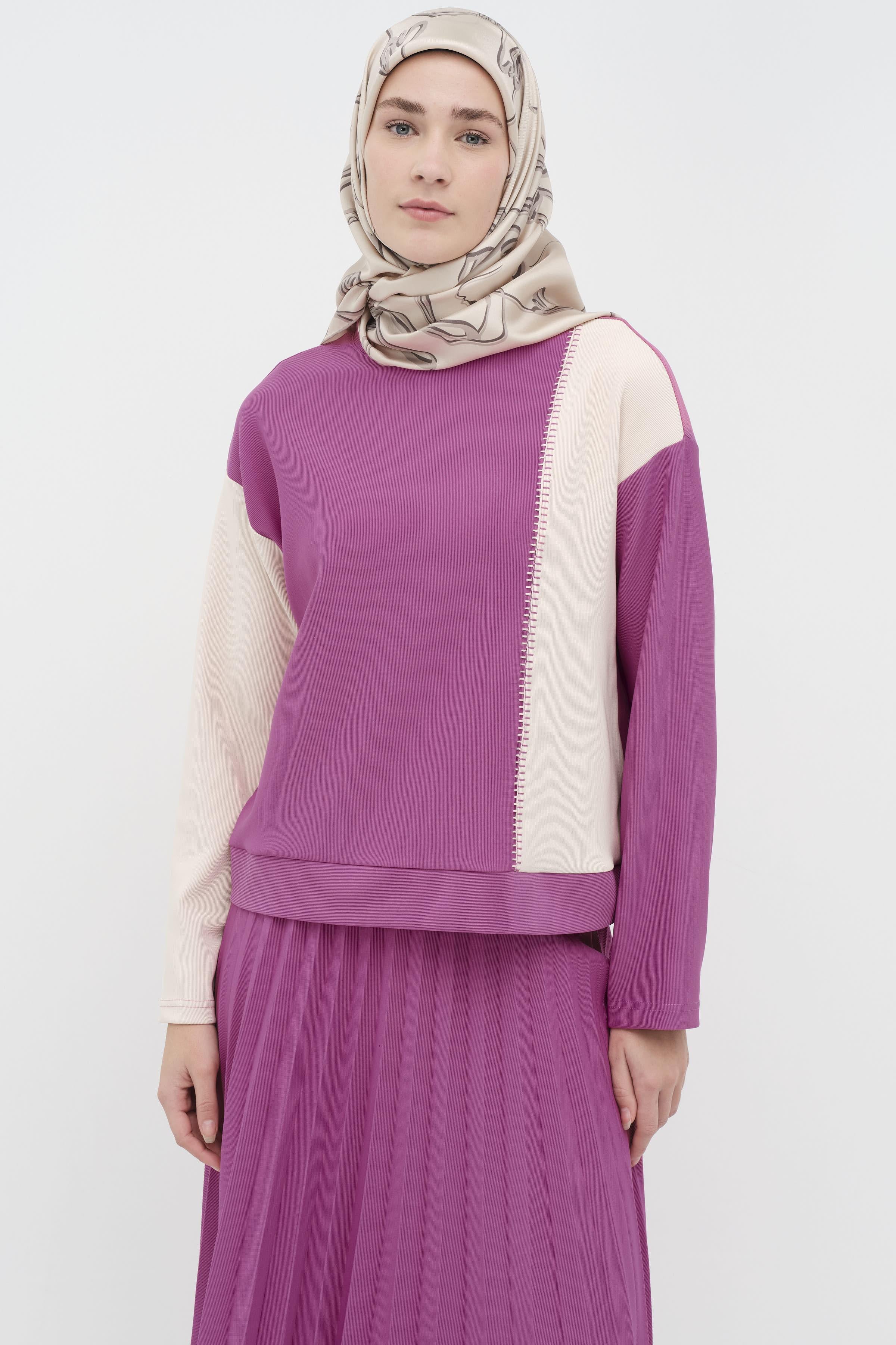 Garnili Nakış Detaylı Etek Bluz Örme Takım - Fuşya TUGBA