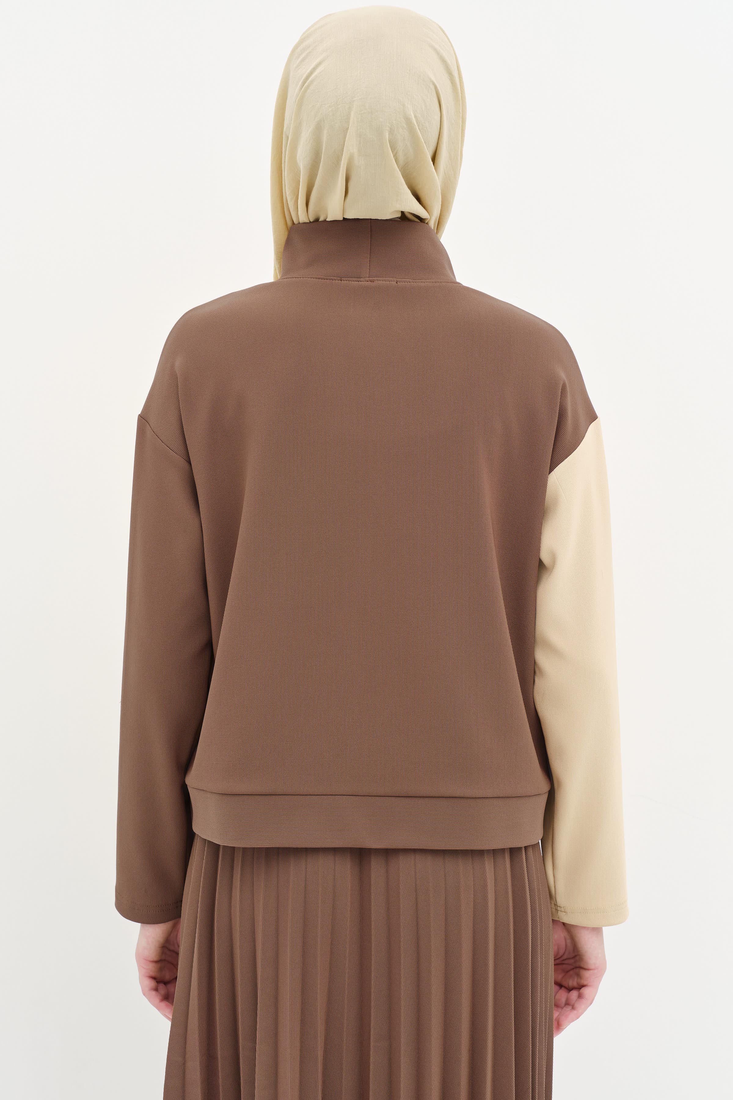 Garnili Nakış Detaylı Etek Bluz Örme Takım - Kahve TUGBA