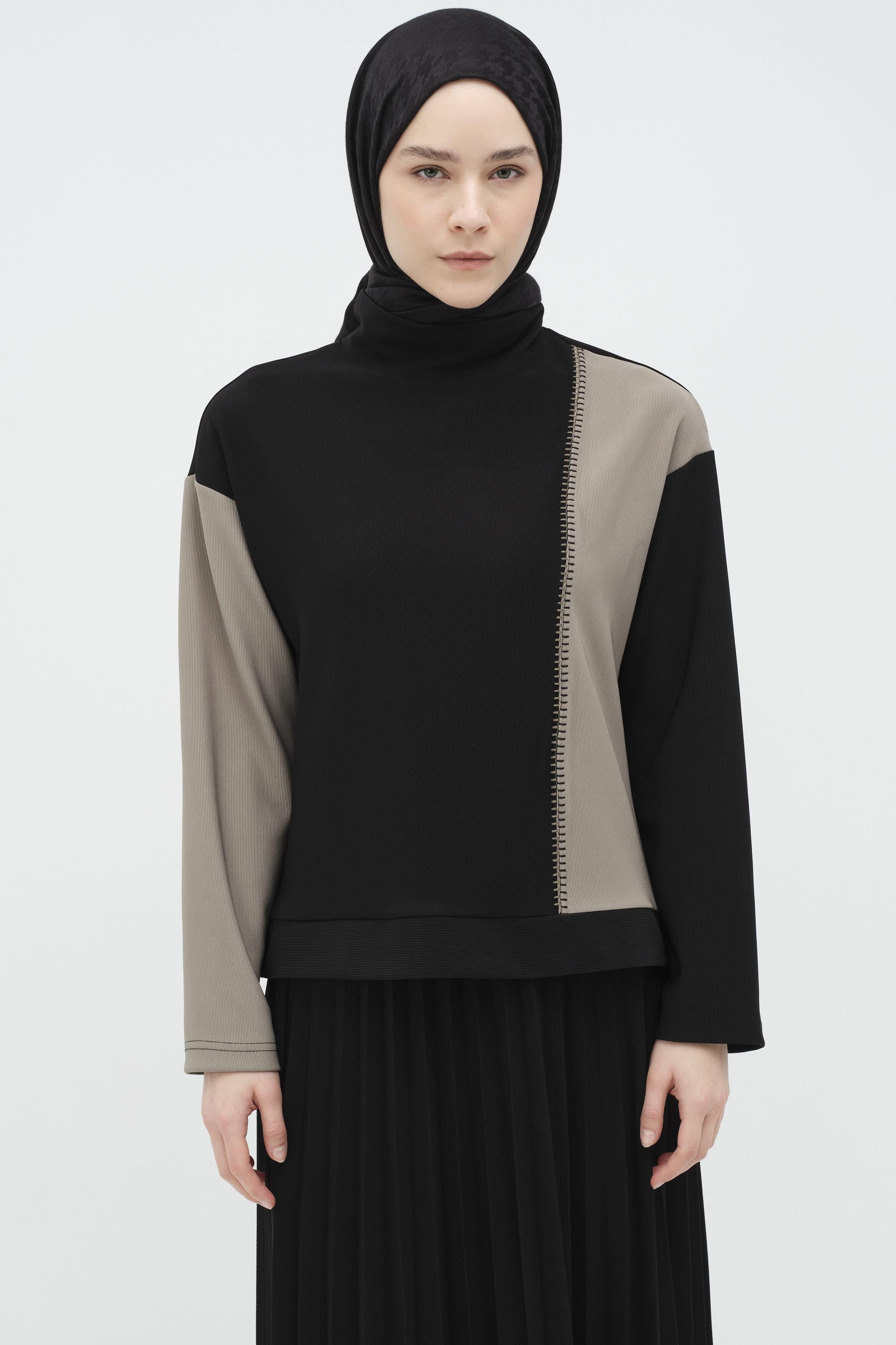 Garnili Nakış Detaylı Etek Bluz Örme Takım - Siyah TUGBA