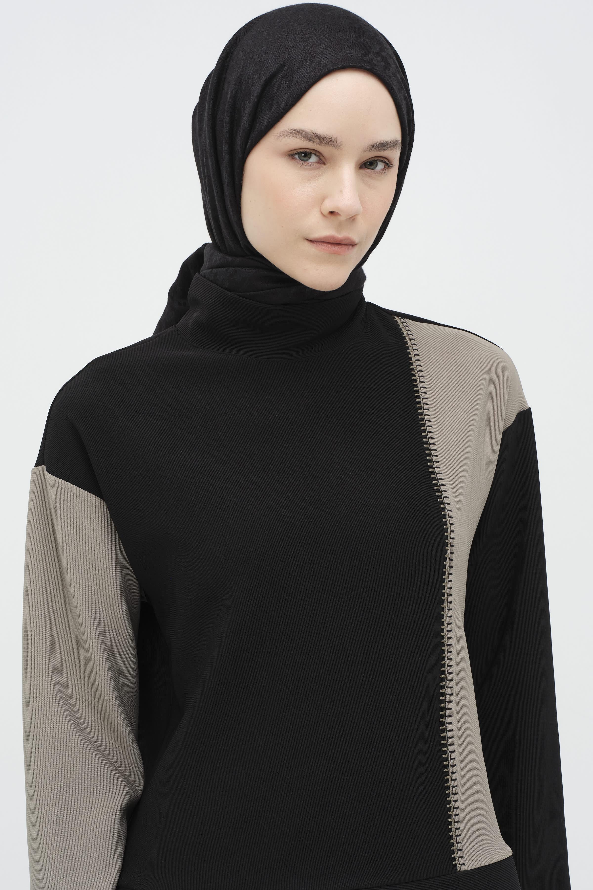 Garnili Nakış Detaylı Etek Bluz Örme Takım - Siyah TUGBA