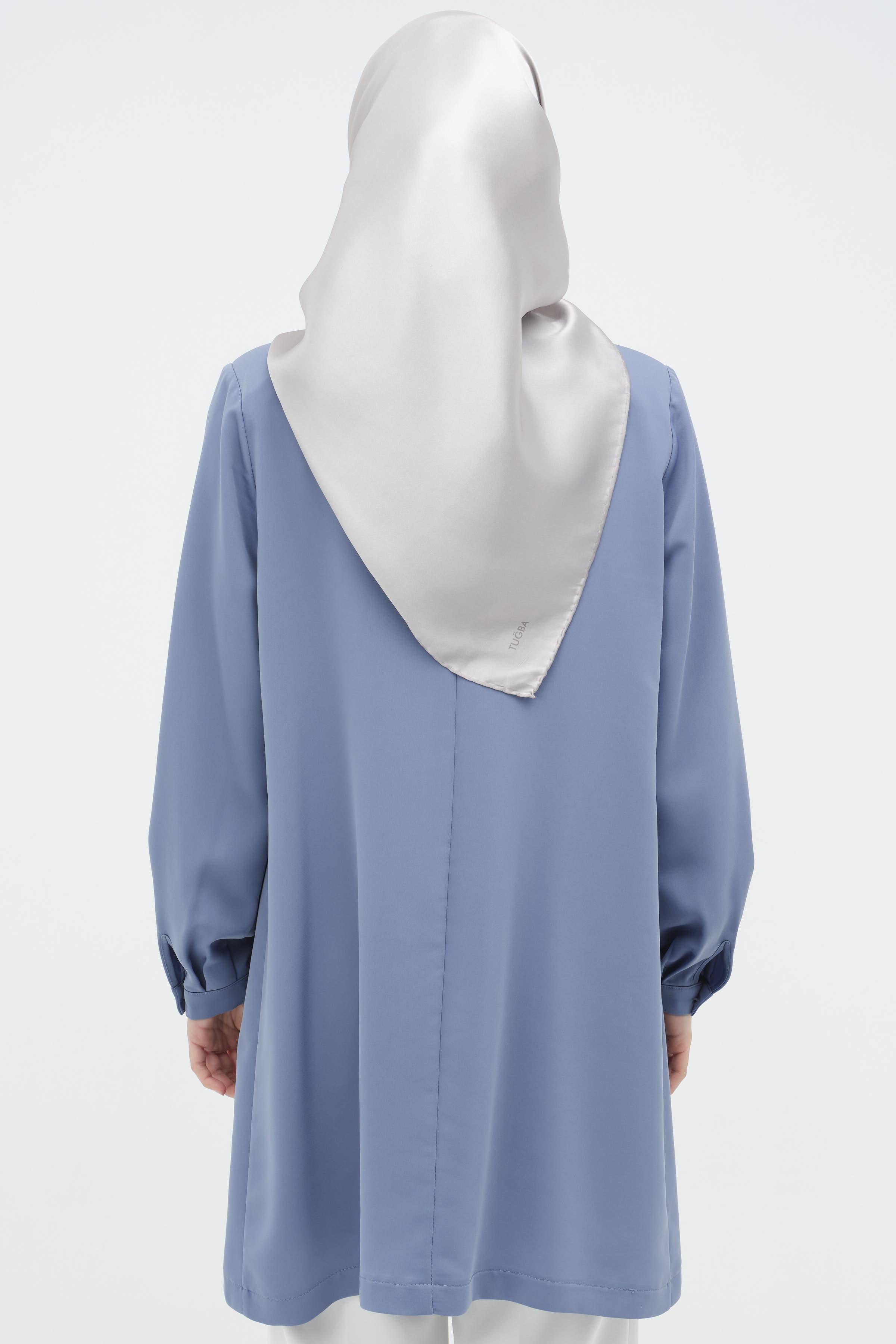 Garnili Nakışlı Ceket Bluz Takım - Gri Mavi TUGBA