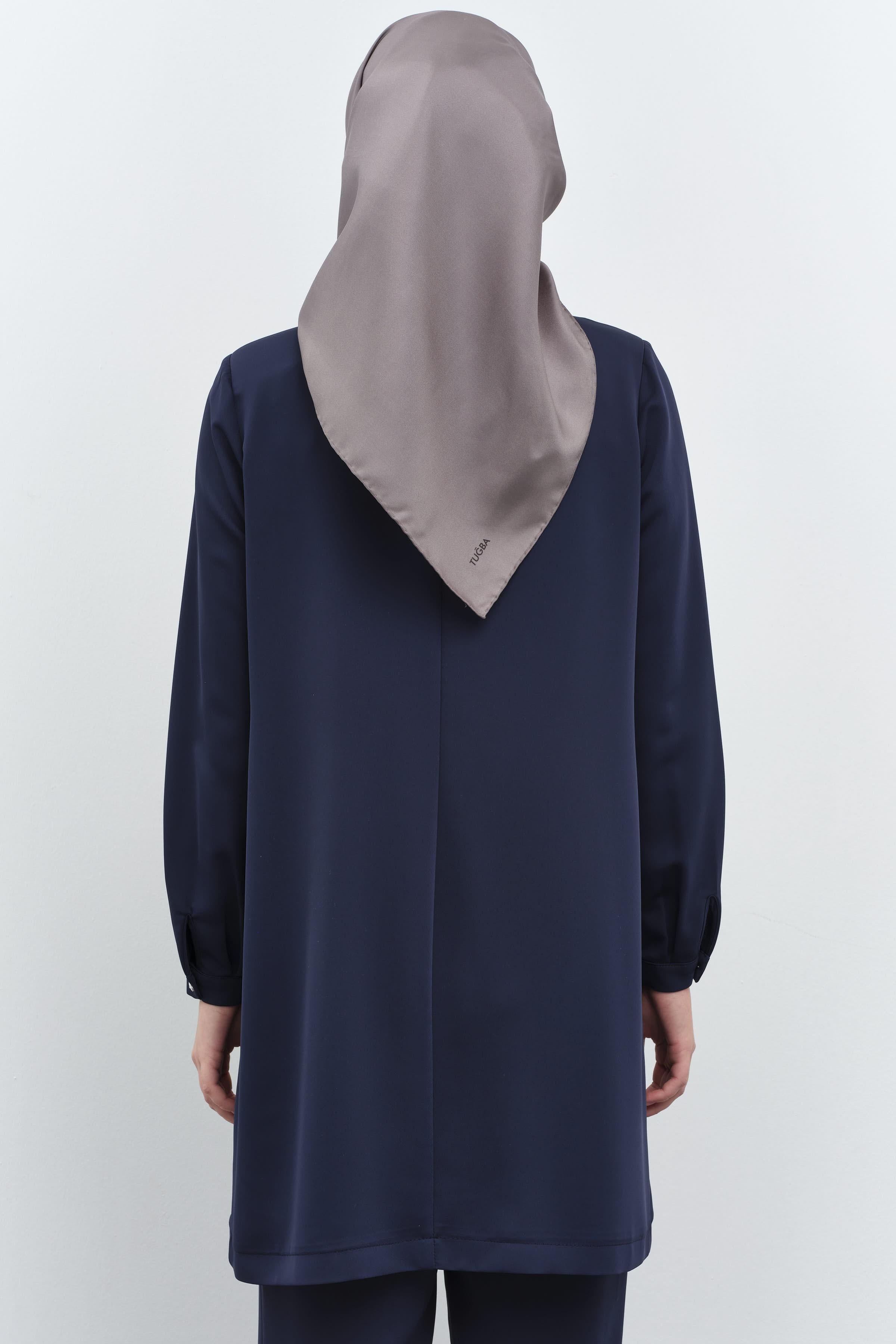 Garnili Nakışlı Ceket Bluz Takım - Lacivert TUGBA