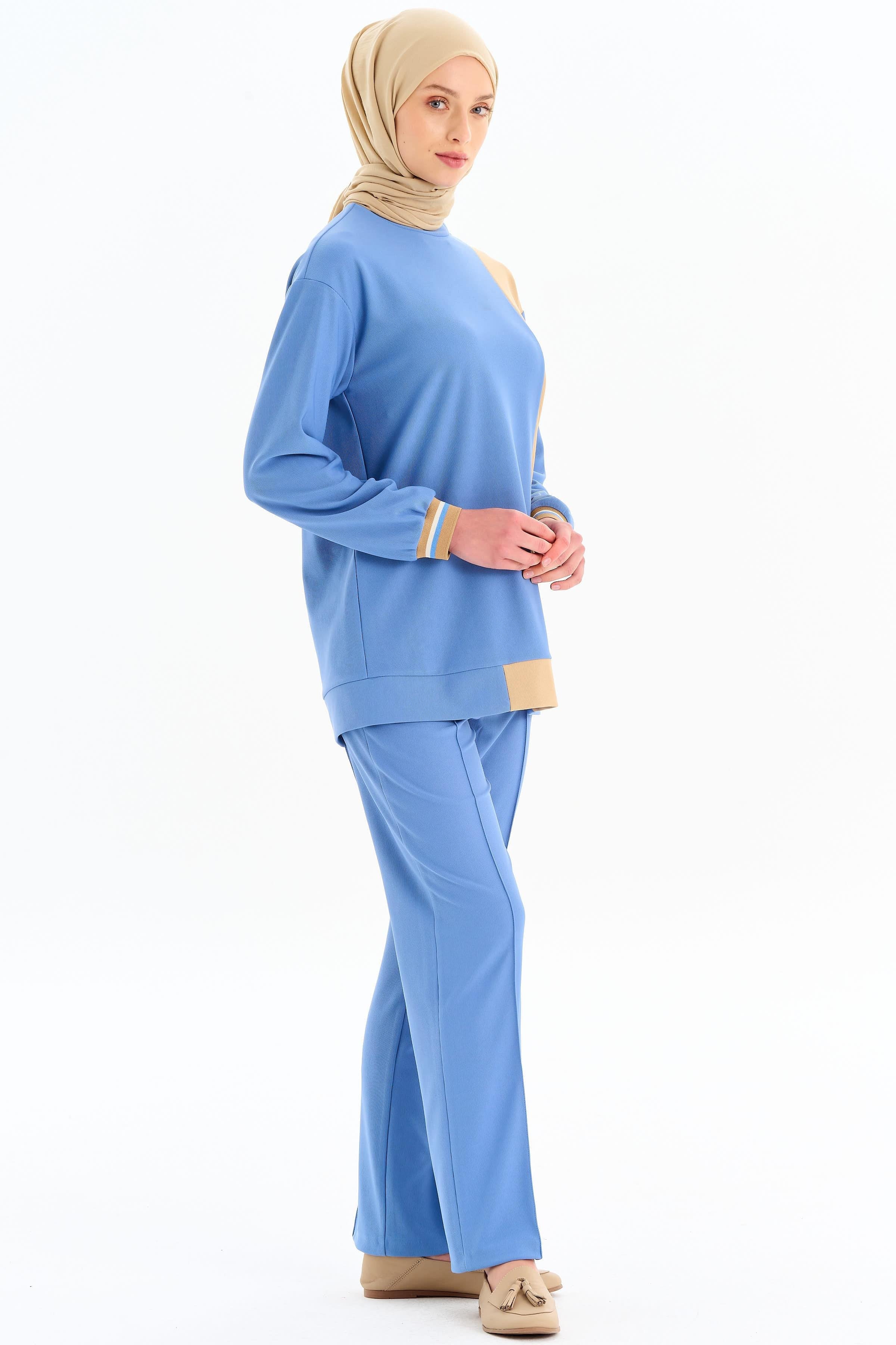 Garnili Örme Sweat - İndigo TUGBA