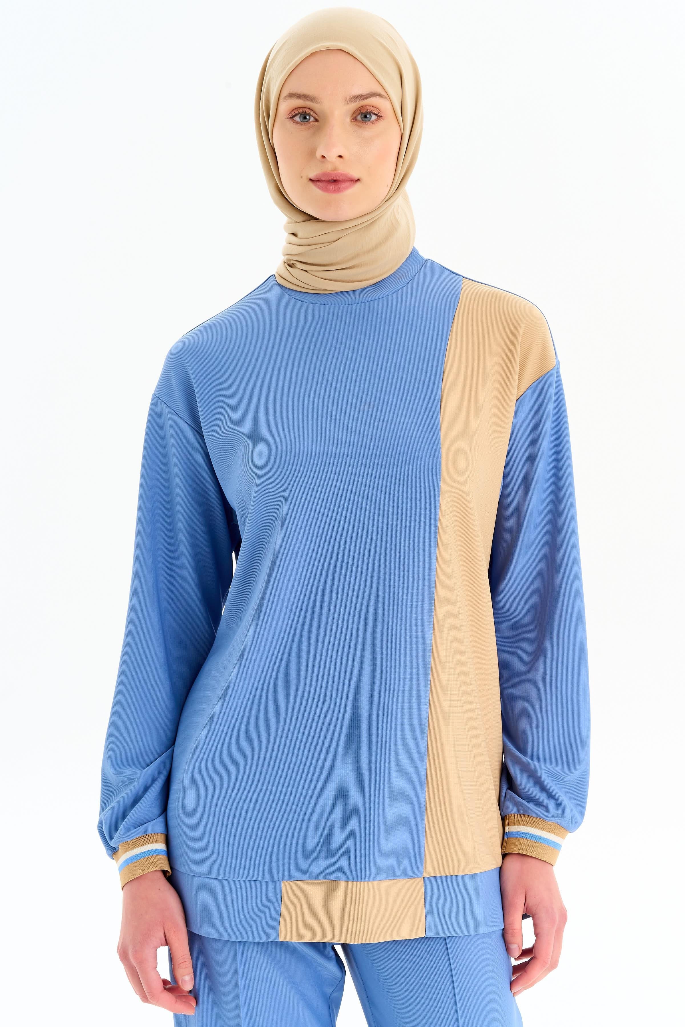 Garnili Örme Sweat - İndigo TUGBA