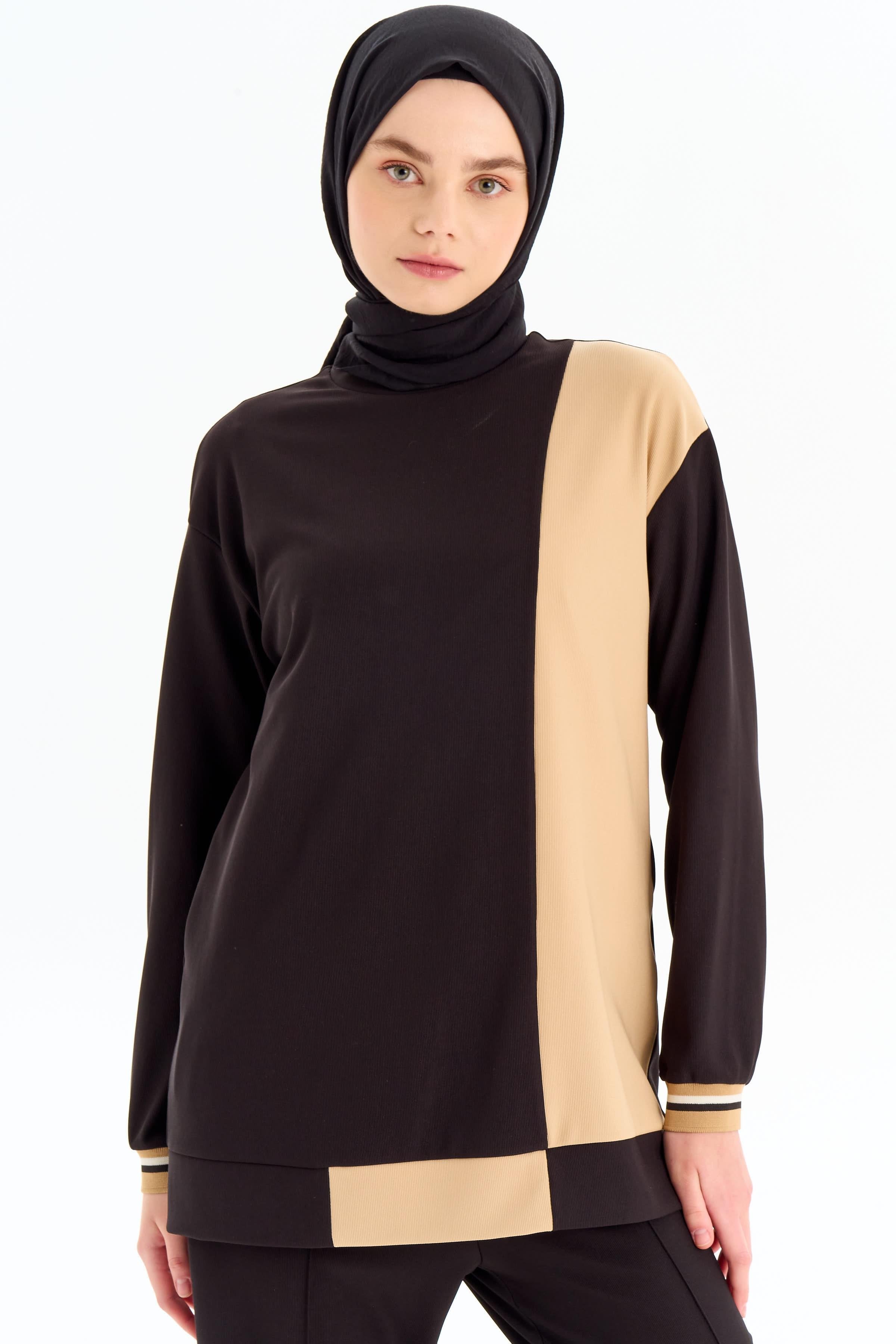 Garnili Örme Sweat - Siyah TUGBA