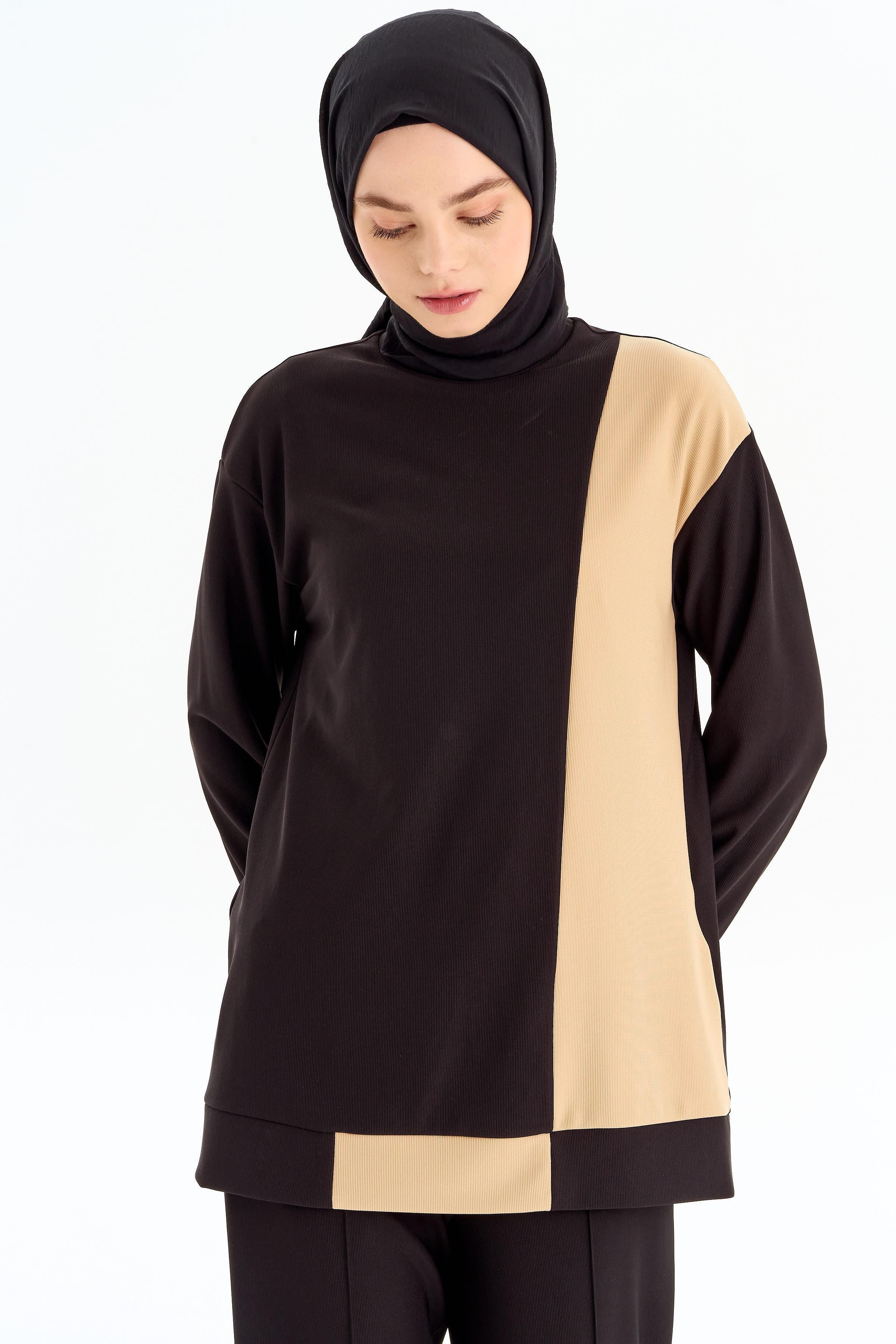 Garnili Örme Sweat - Siyah TUGBA