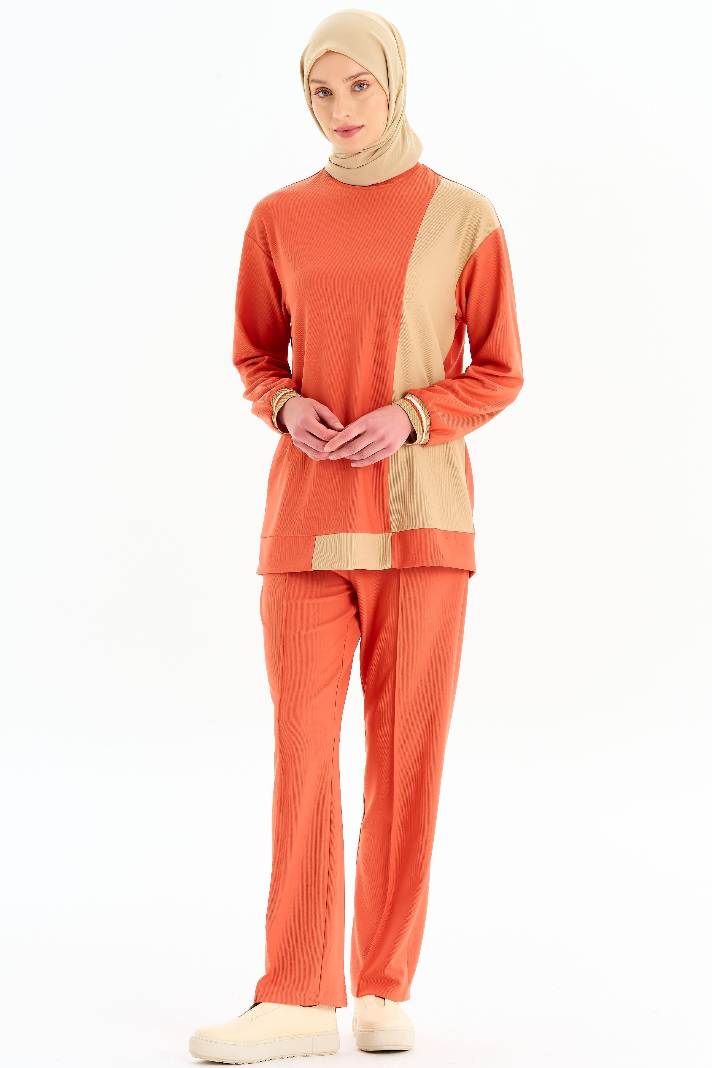 Garnili Örme Sweat - Turuncu TUGBA