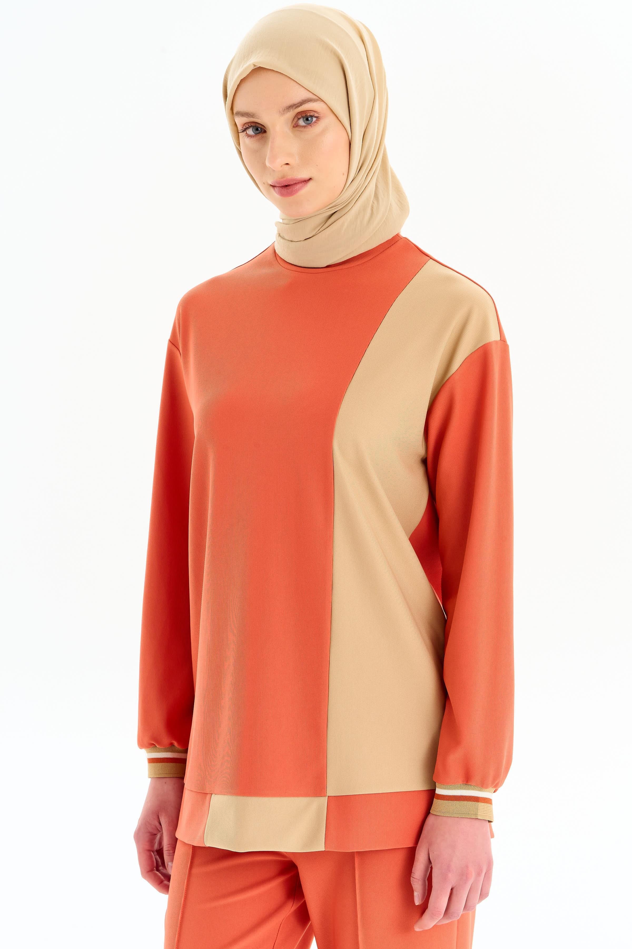 Garnili Örme Sweat - Turuncu TUGBA