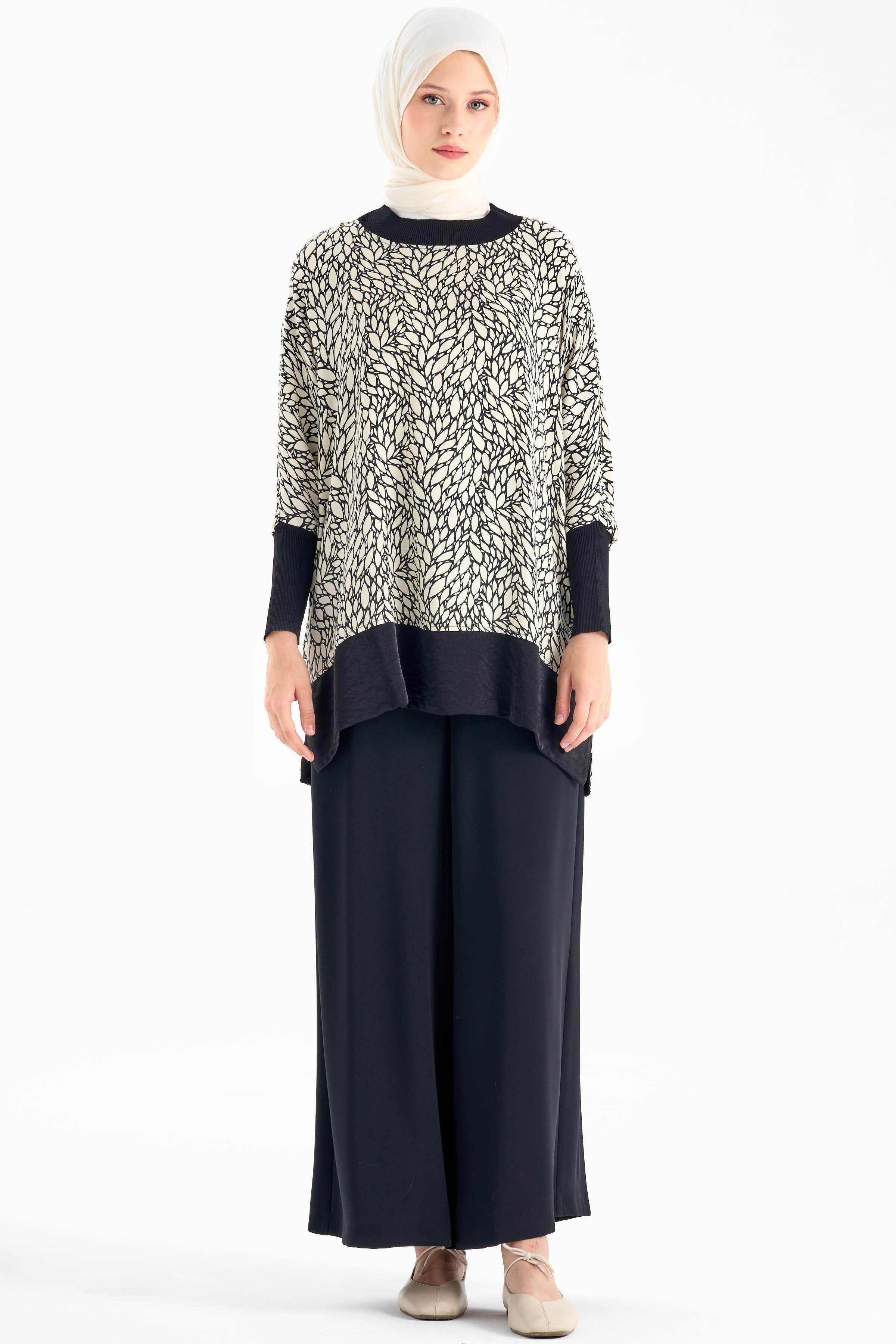 Garnili Ribana Detaylı Bluz - Siyah TUGBA