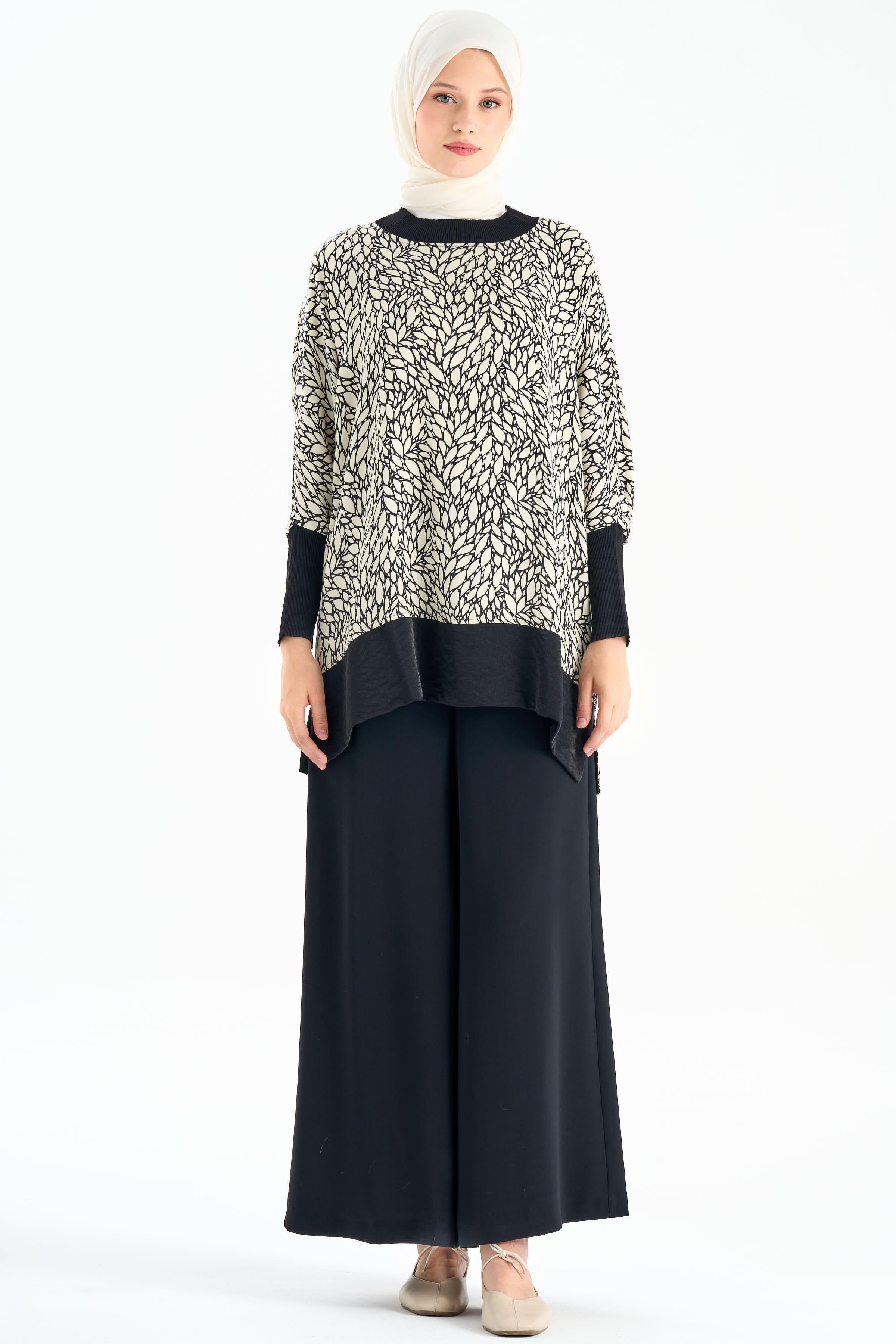 Garnili Ribana Detaylı Bluz - Siyah TUGBA