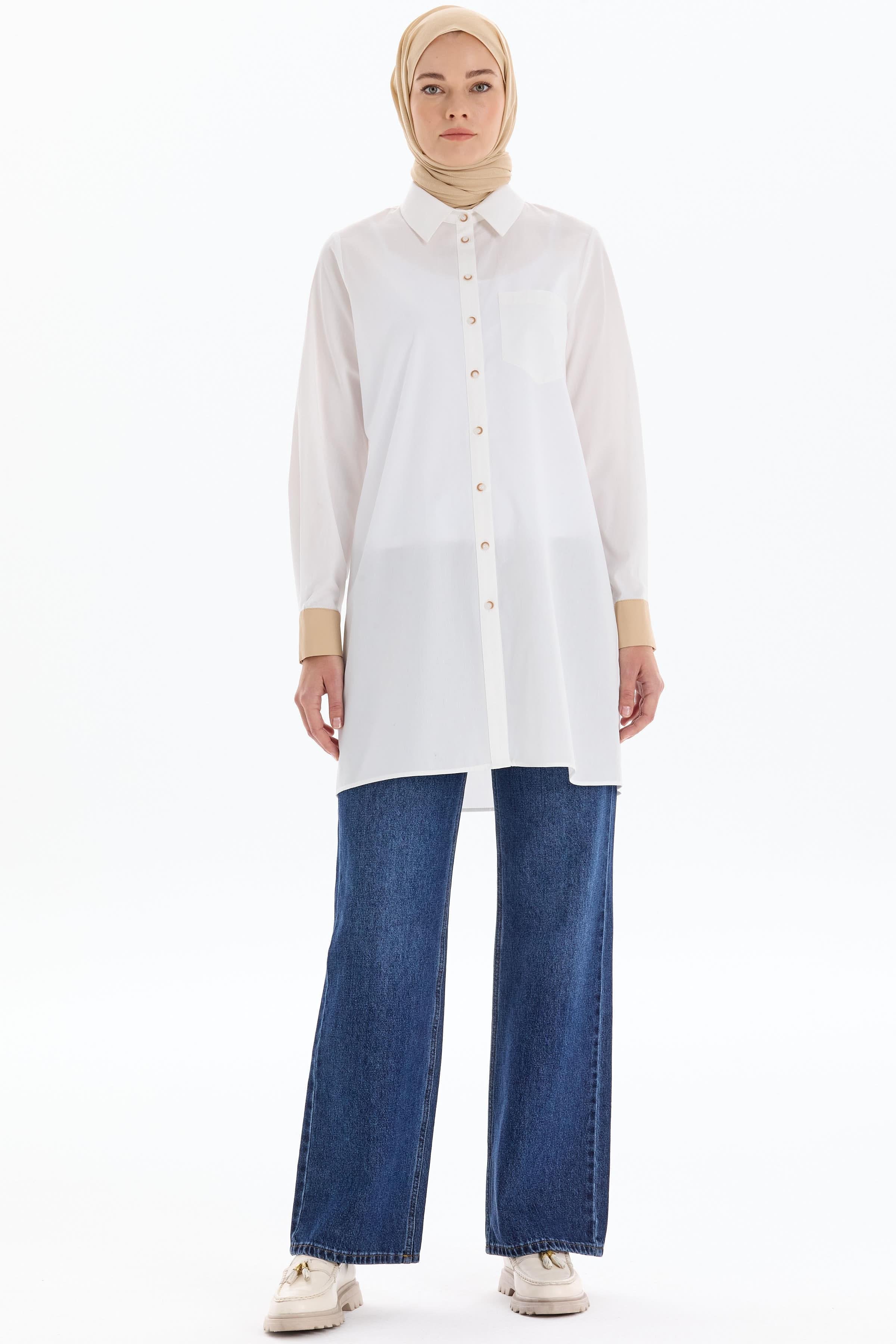 Garnili Tek Cepli Tunik - Ekru TUGBA