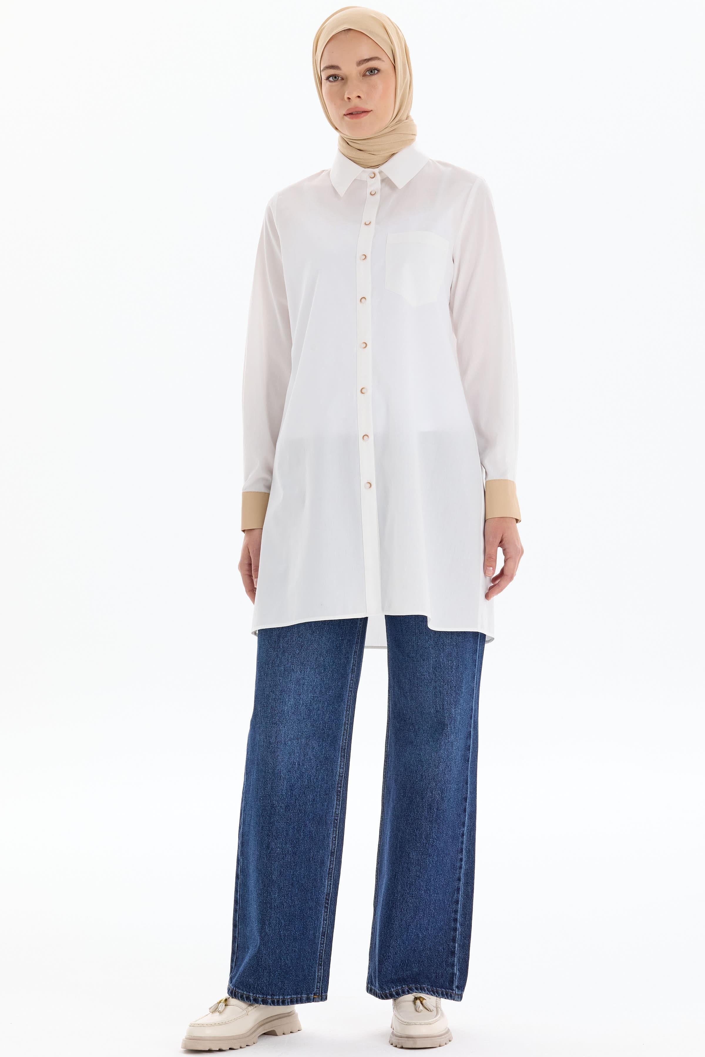 Garnili Tek Cepli Tunik - Ekru TUGBA