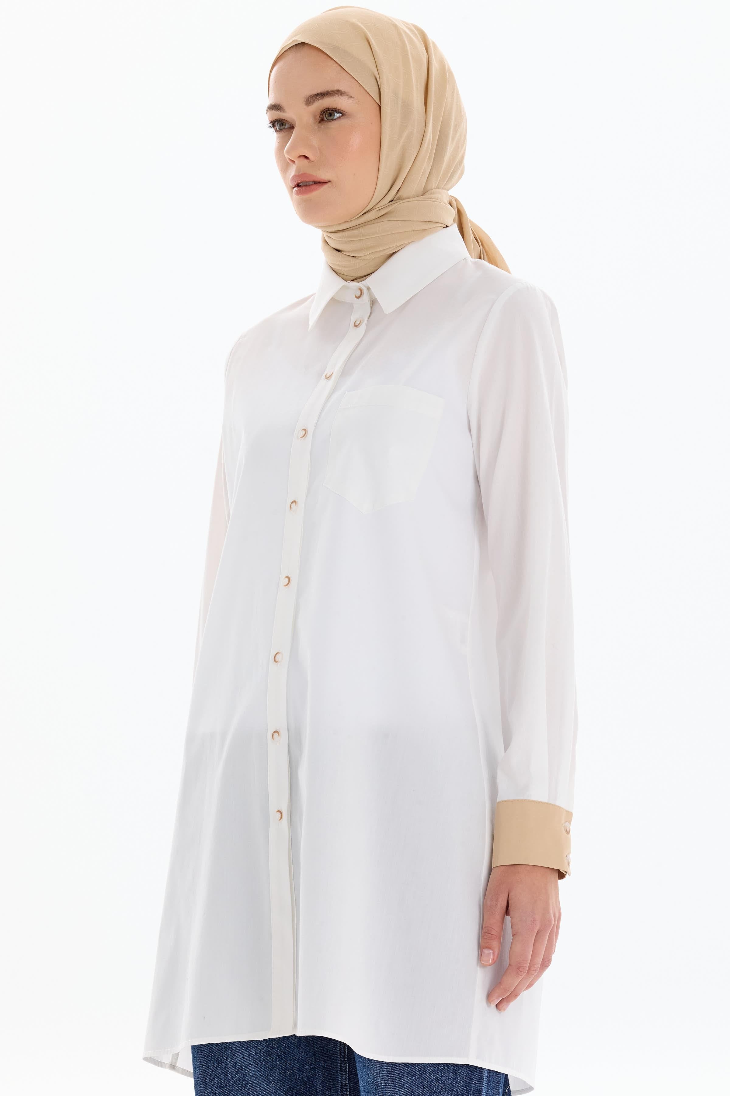 Garnili Tek Cepli Tunik - Ekru TUGBA