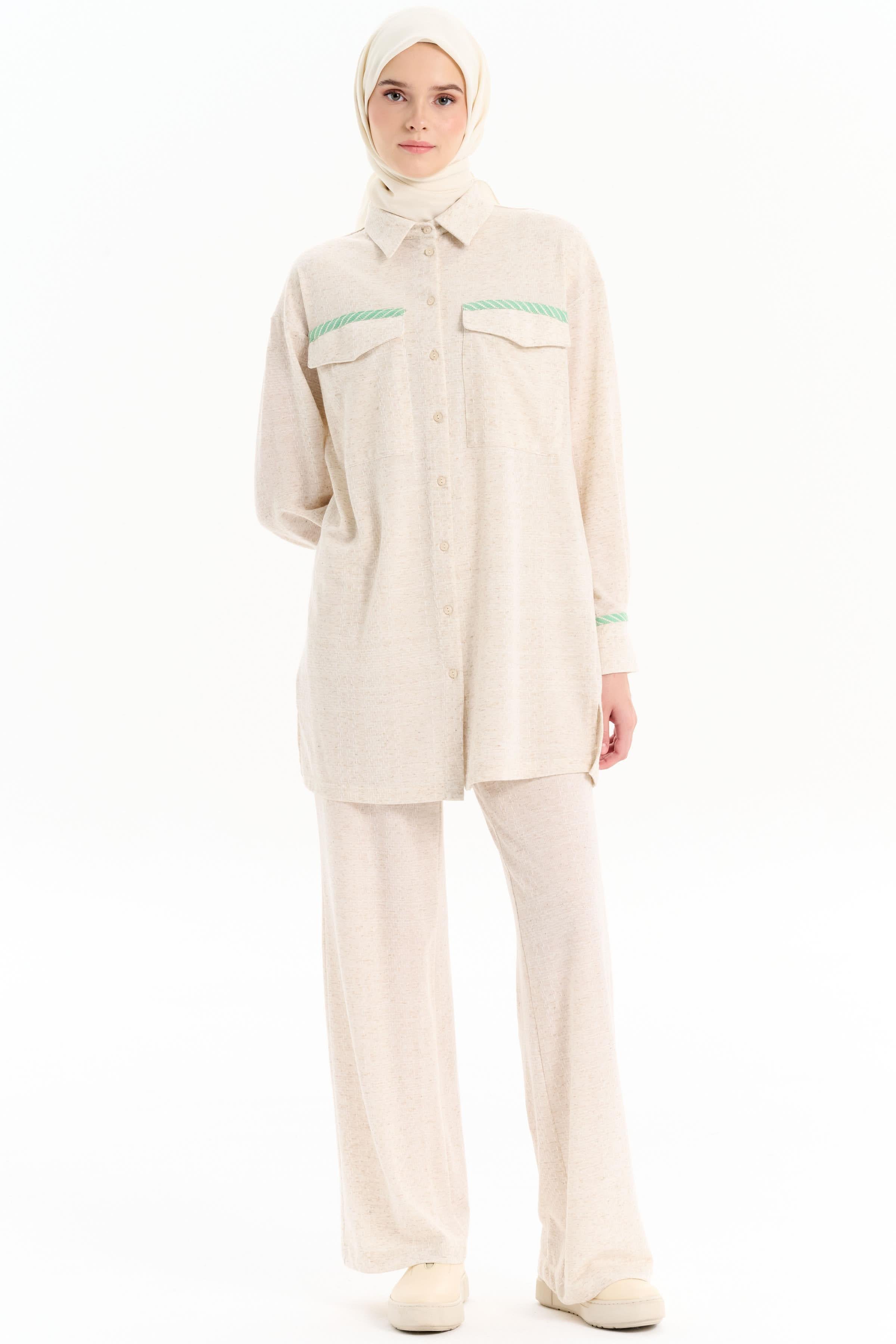 Garnili Tunik Pantolon Takım - Bej TUGBA