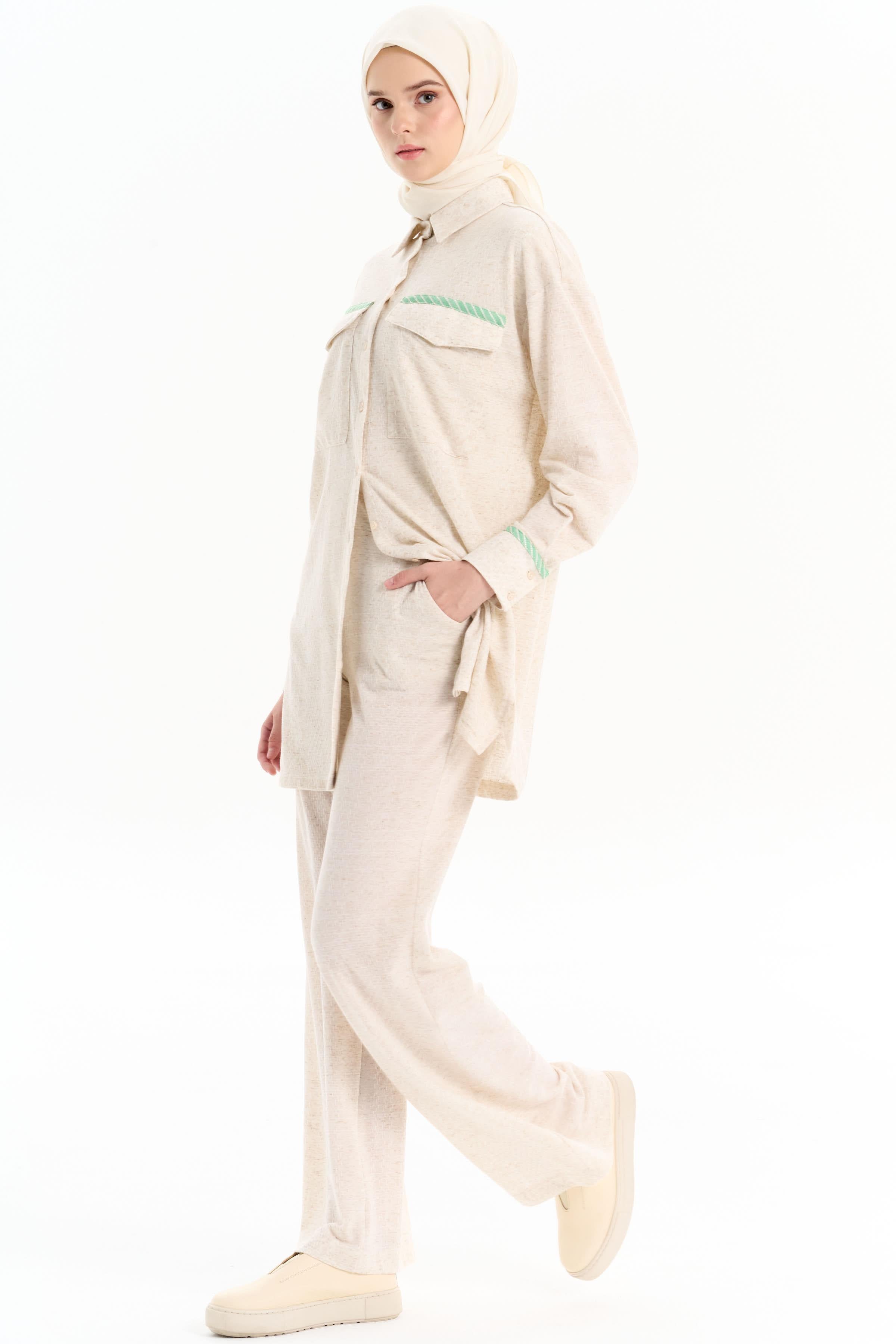 Garnili Tunik Pantolon Takım - Bej TUGBA