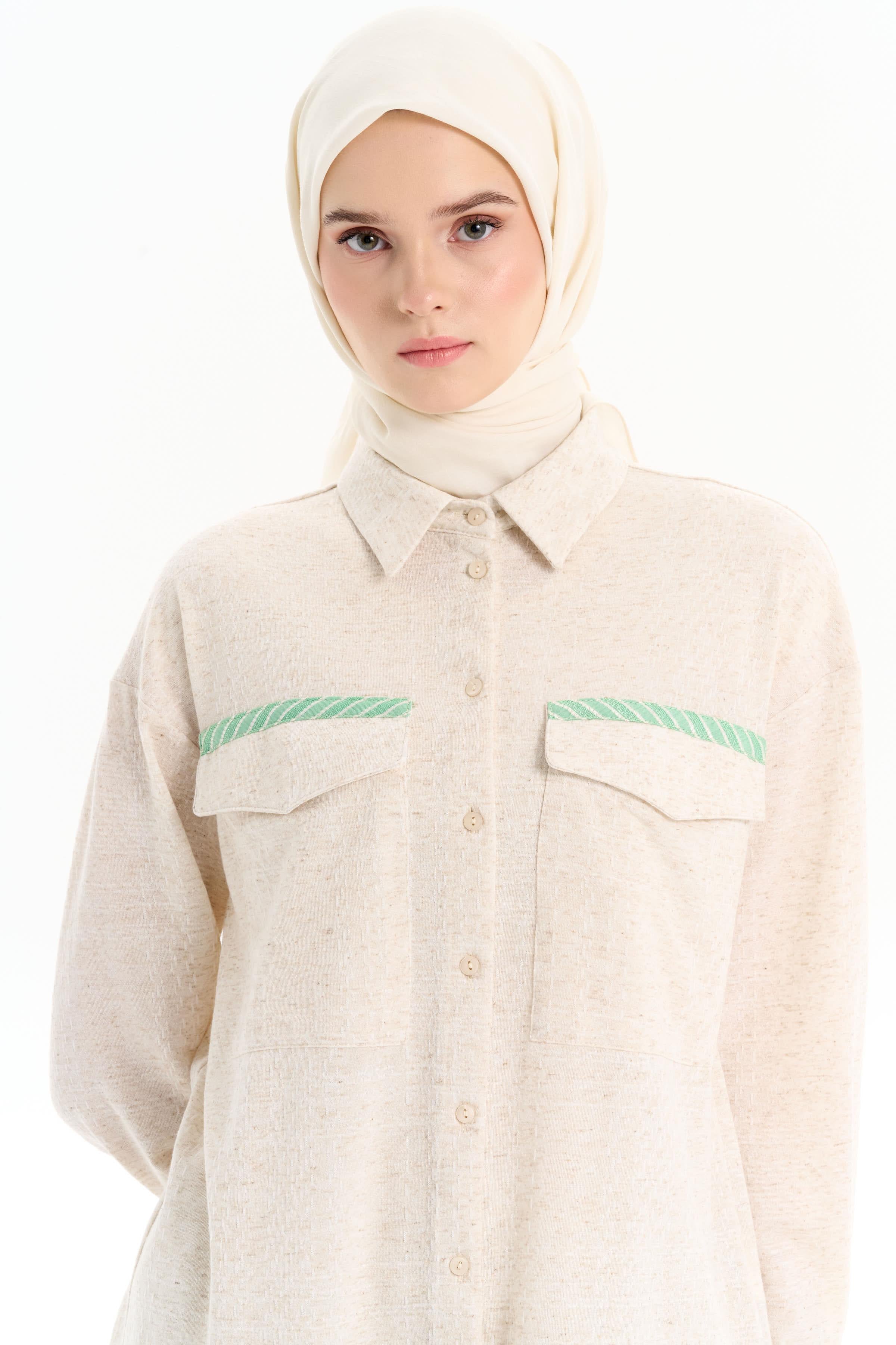 Garnili Tunik Pantolon Takım - Bej TUGBA