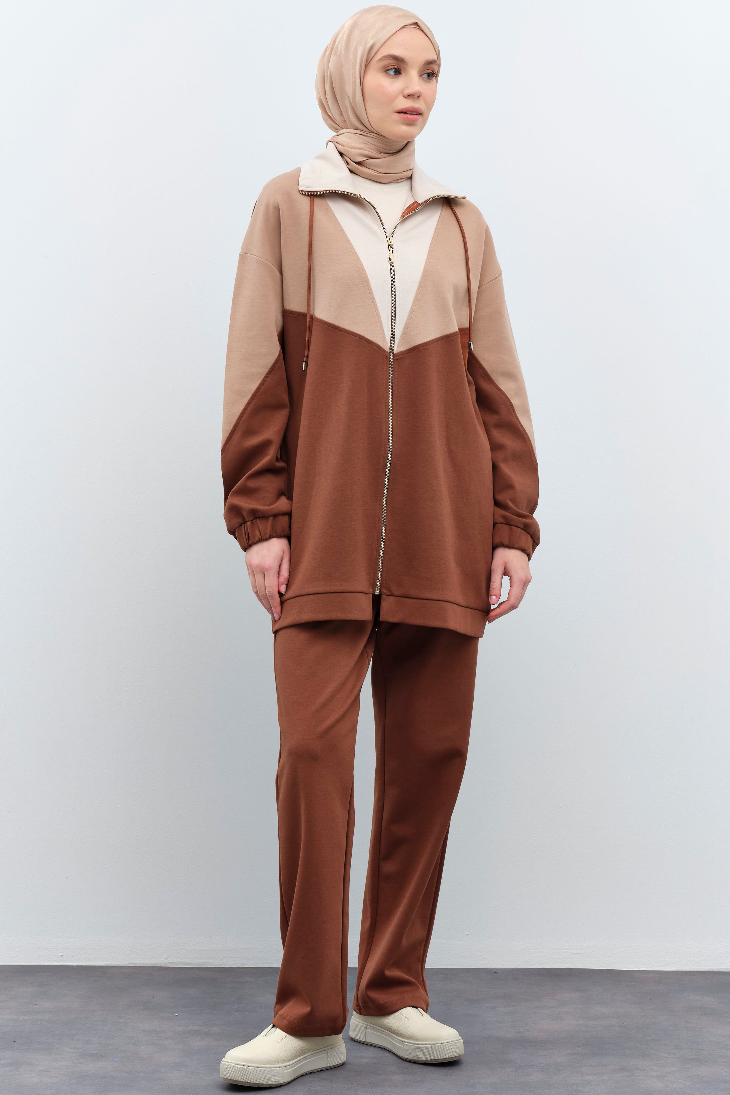 Garnili Tunik Pantolon Takım - Kahve TUGBA