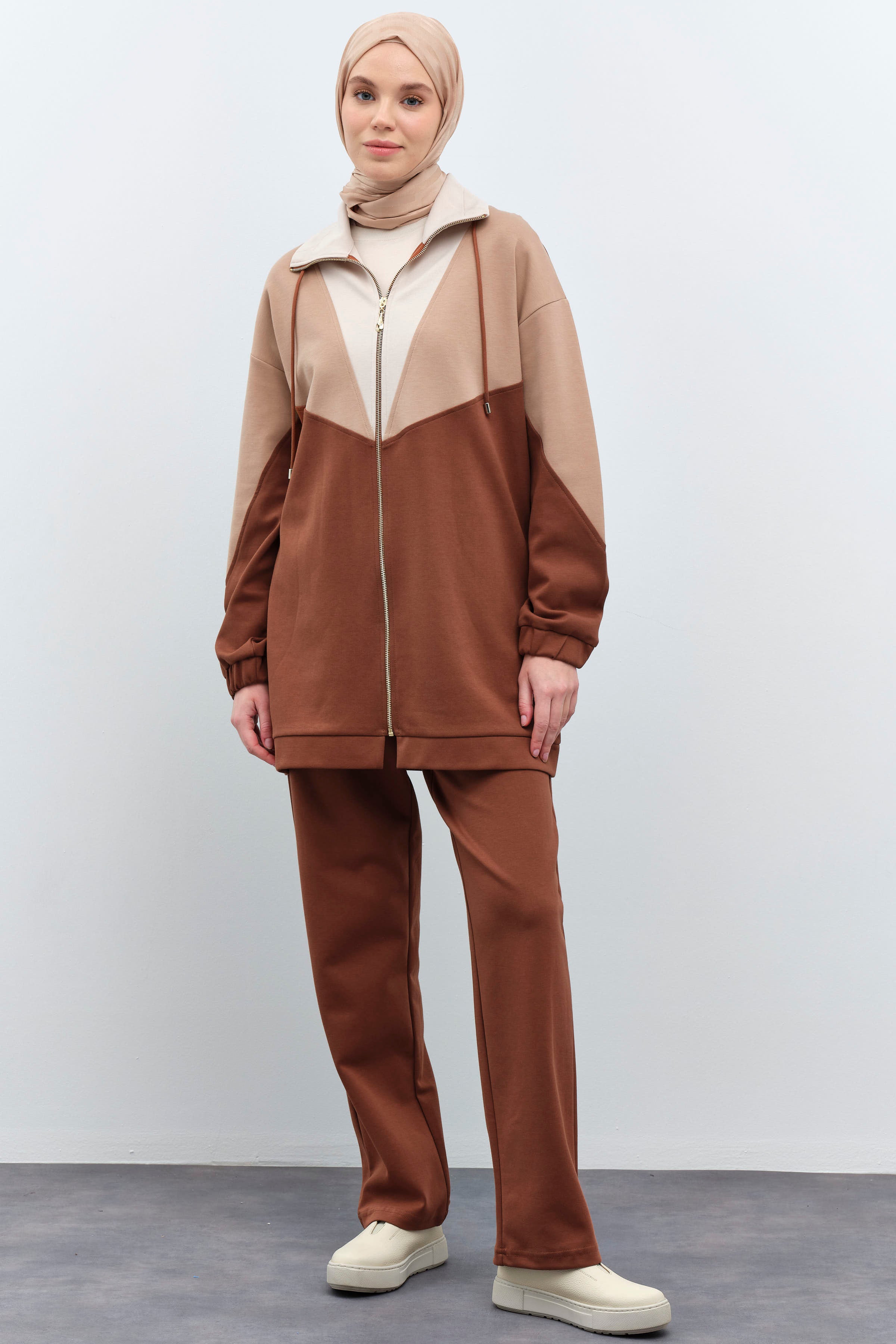 Garnili Tunik Pantolon Takım - Kahve TUGBA