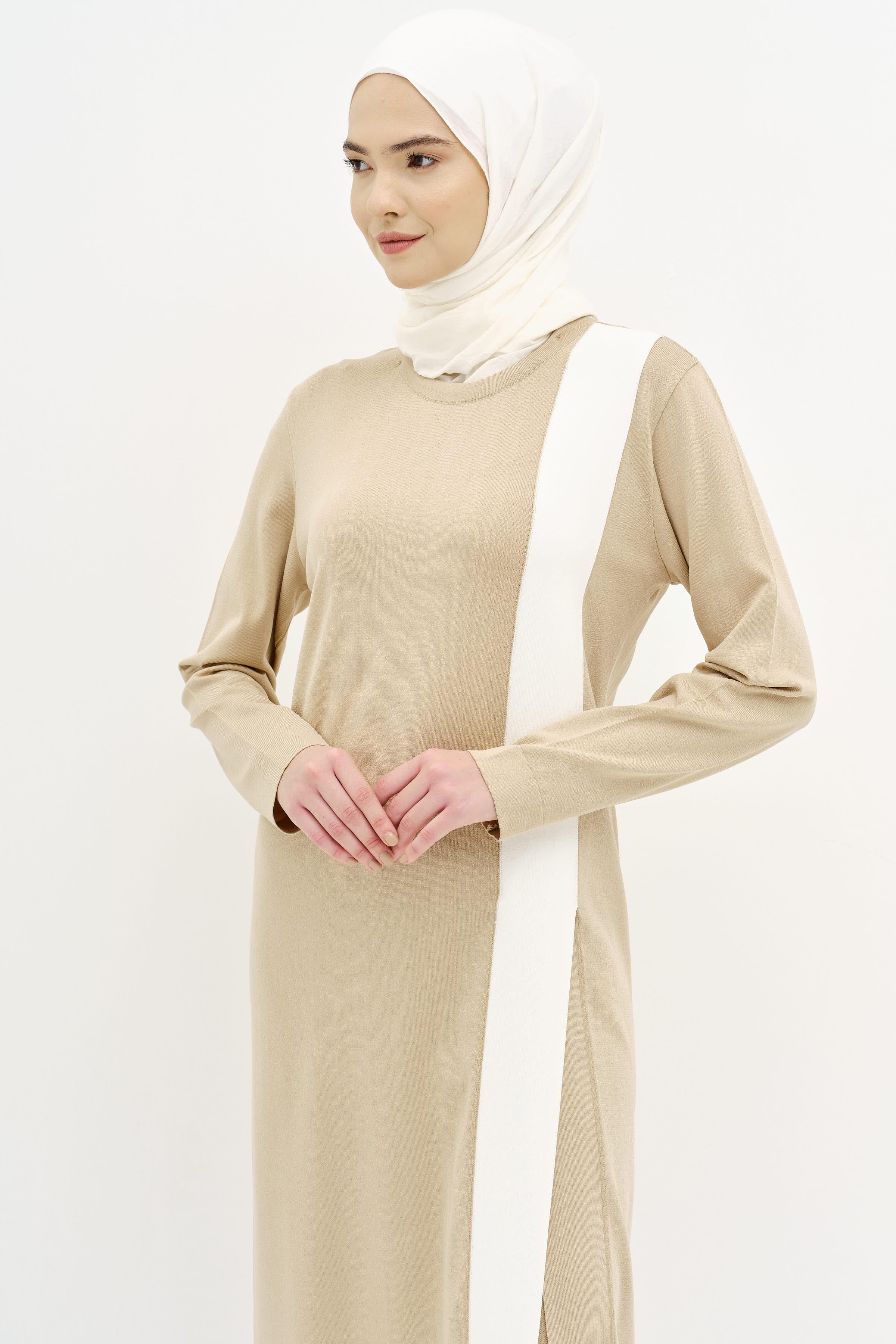 Garnili Yırtmaçlı Tunik Pantolon Triko Takım - Taş TUGBA