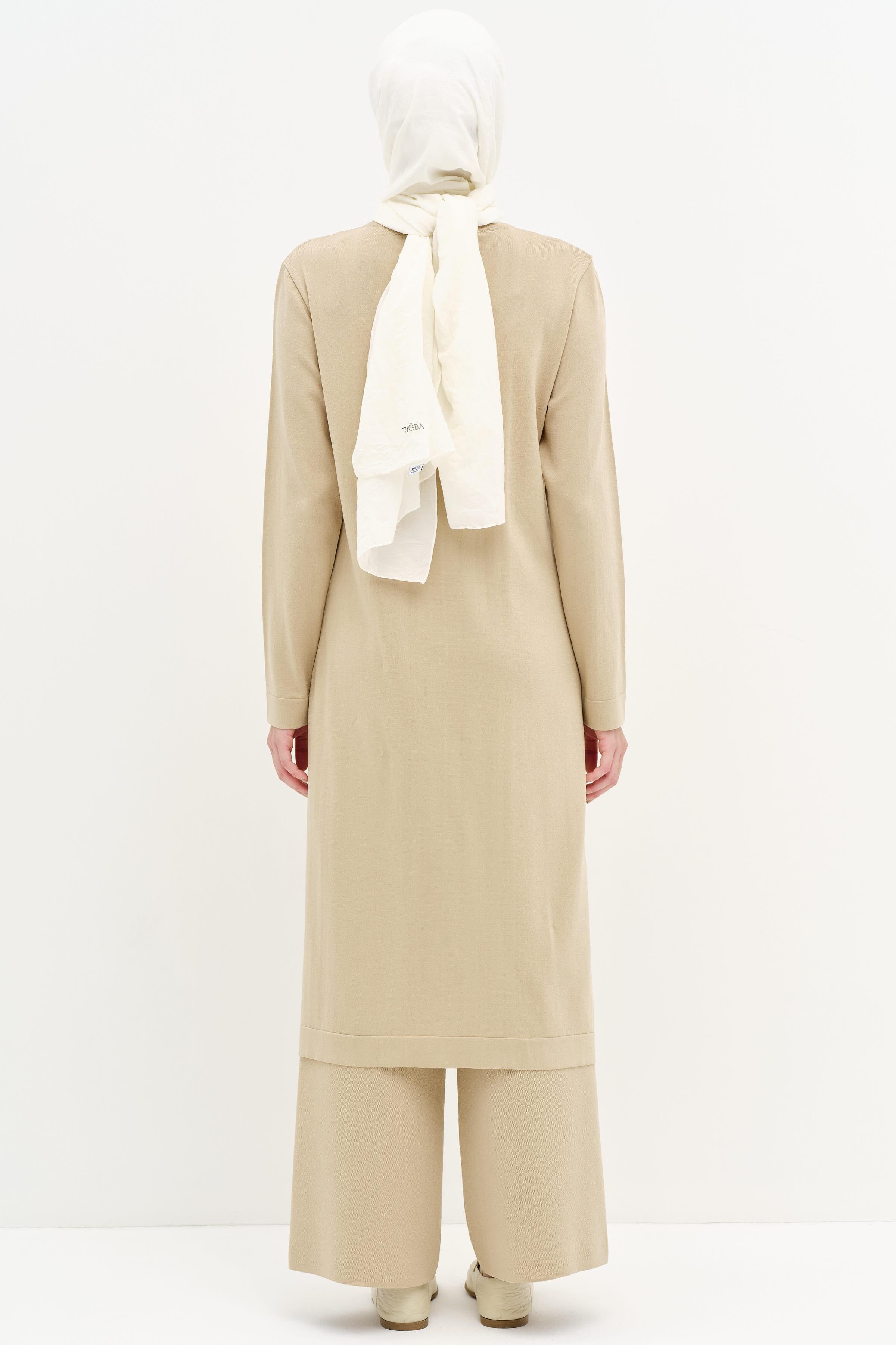 Garnili Yırtmaçlı Tunik Pantolon Triko Takım - Taş TUGBA