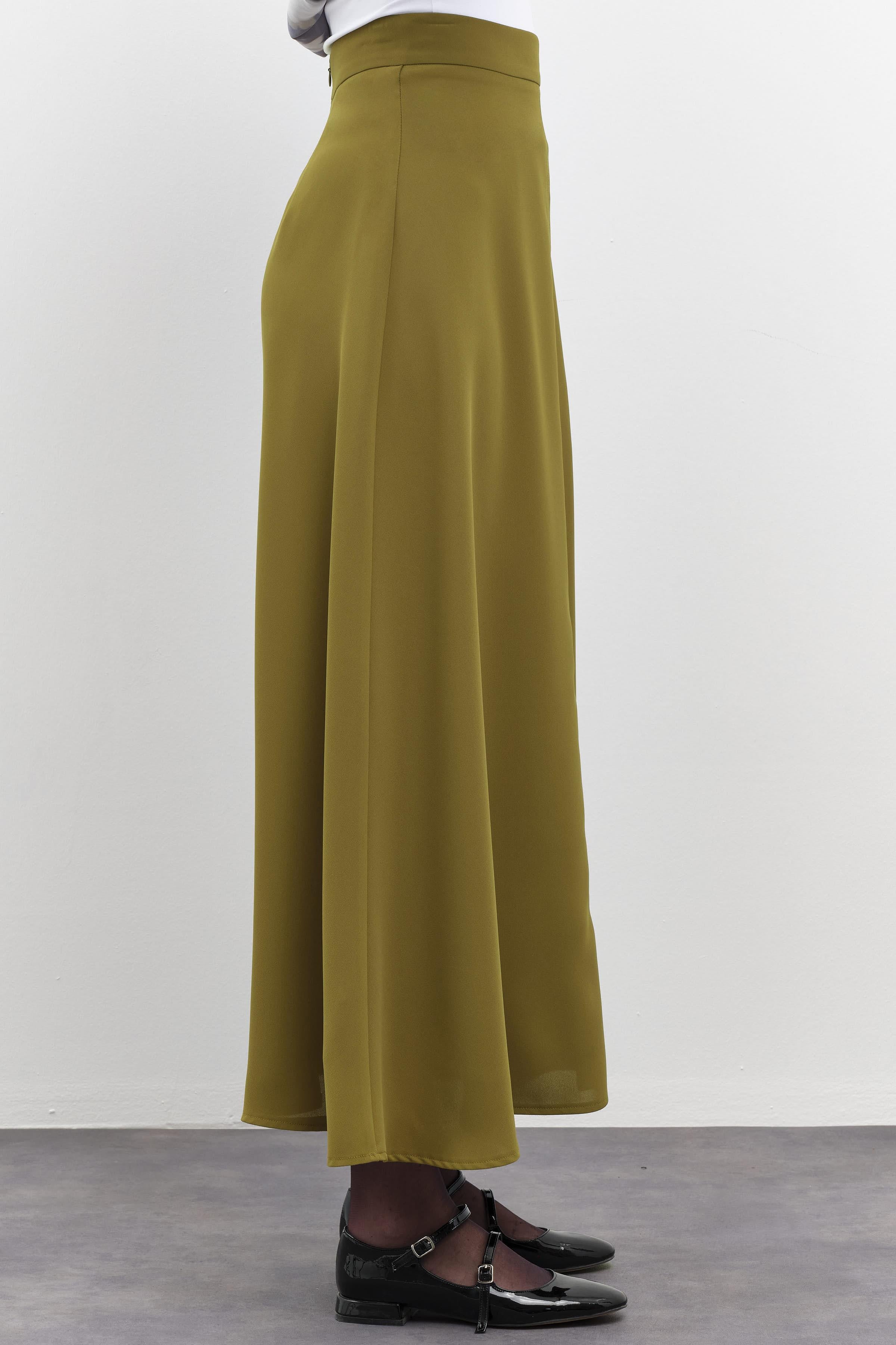 Gaze Dikiş Detaylı Godeli Etek - Olive TUGBA