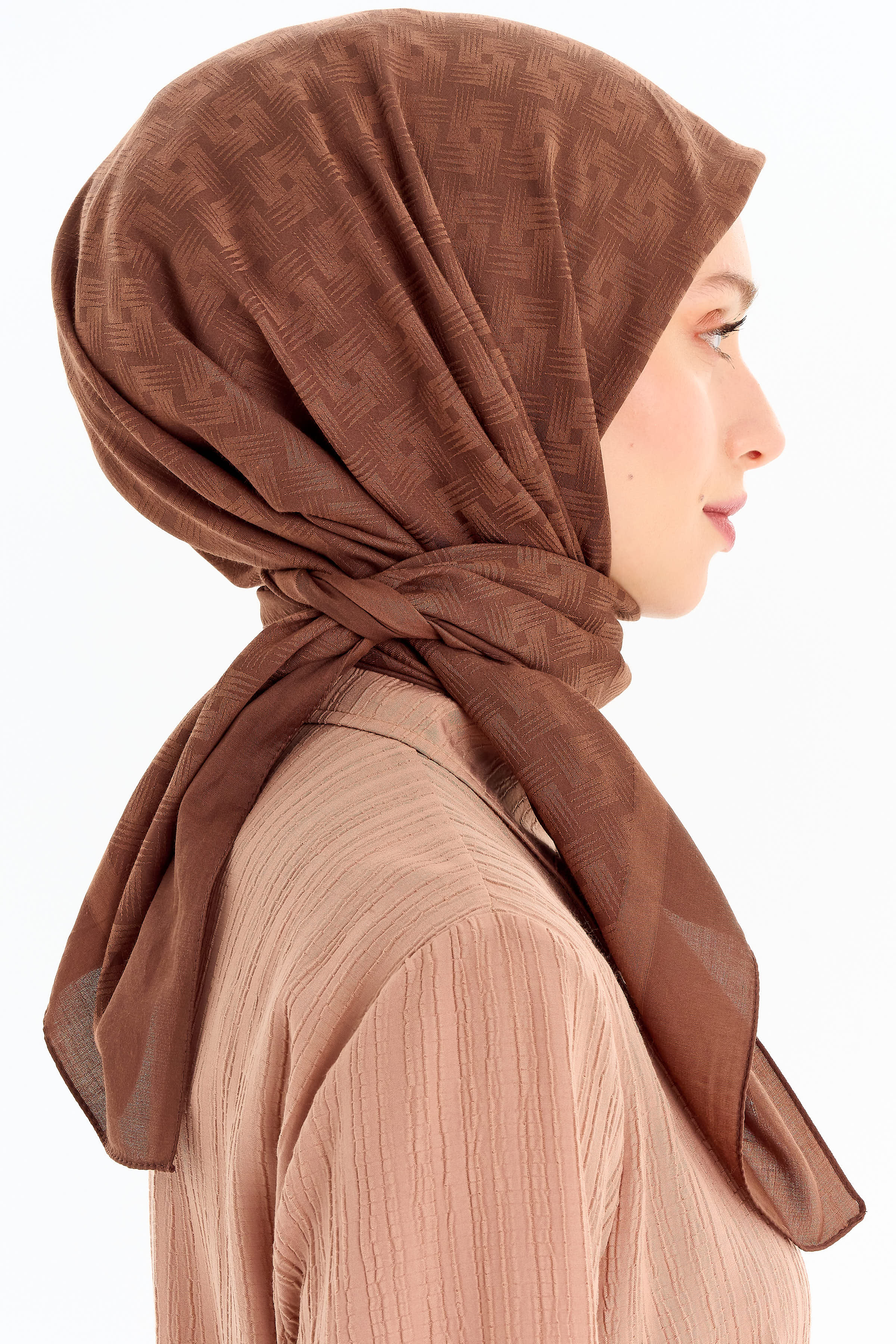 Geometrik Desen Pamuk Eşarp - Açık Kahve TUGBA