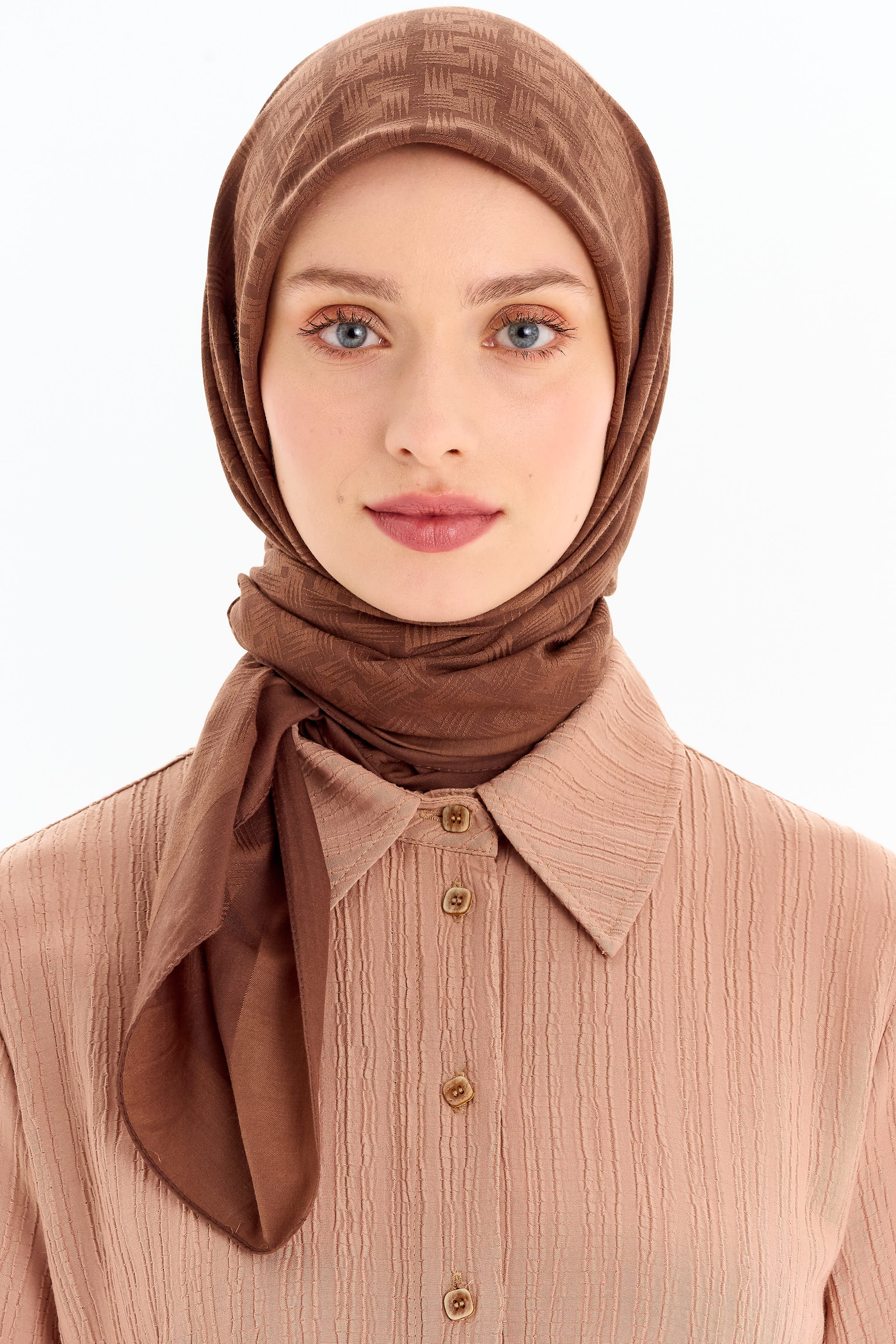 Geometrik Desen Pamuk Eşarp - Açık Kahve TUGBA