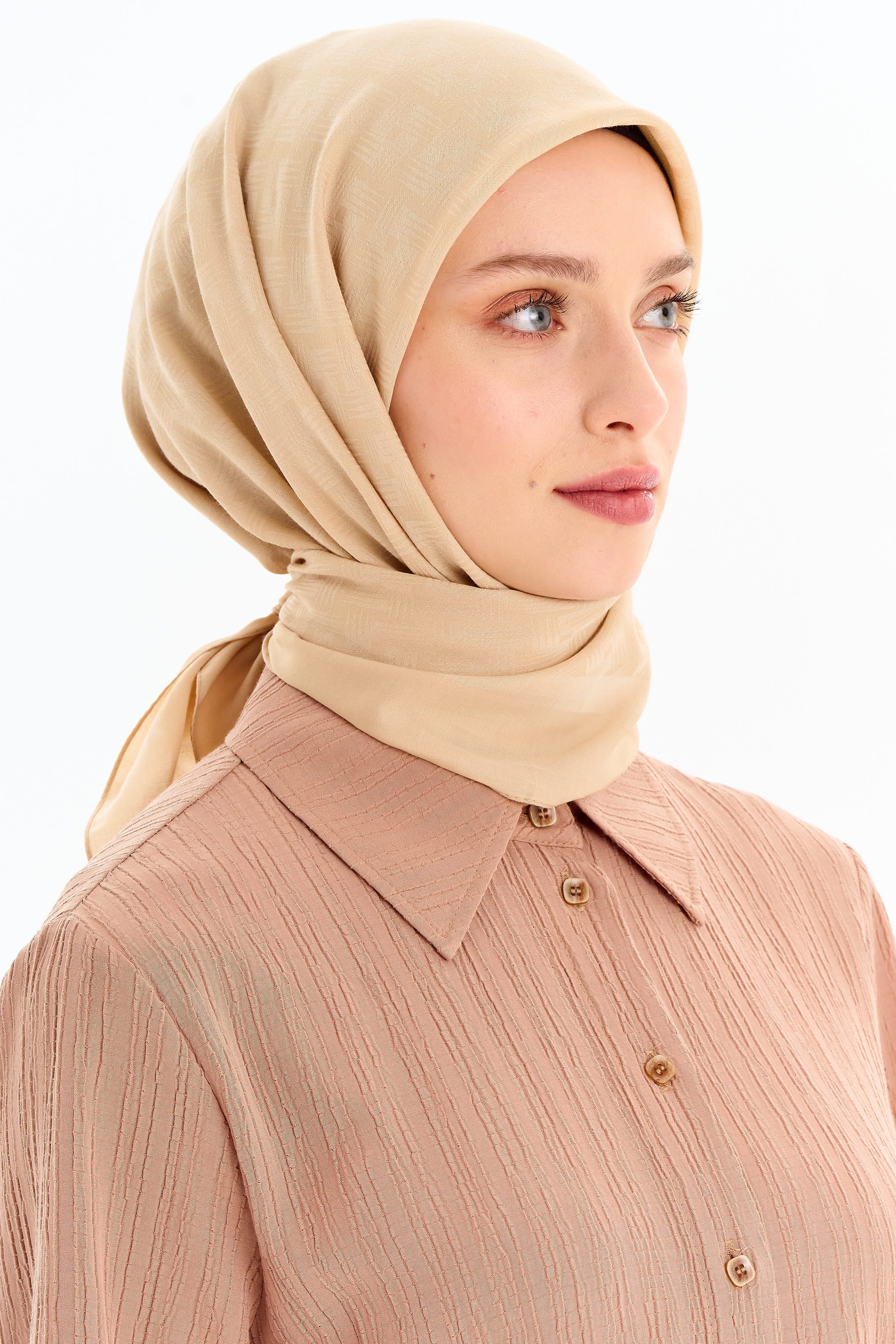 Geometrik Desen Pamuk Eşarp - Bej TUGBA