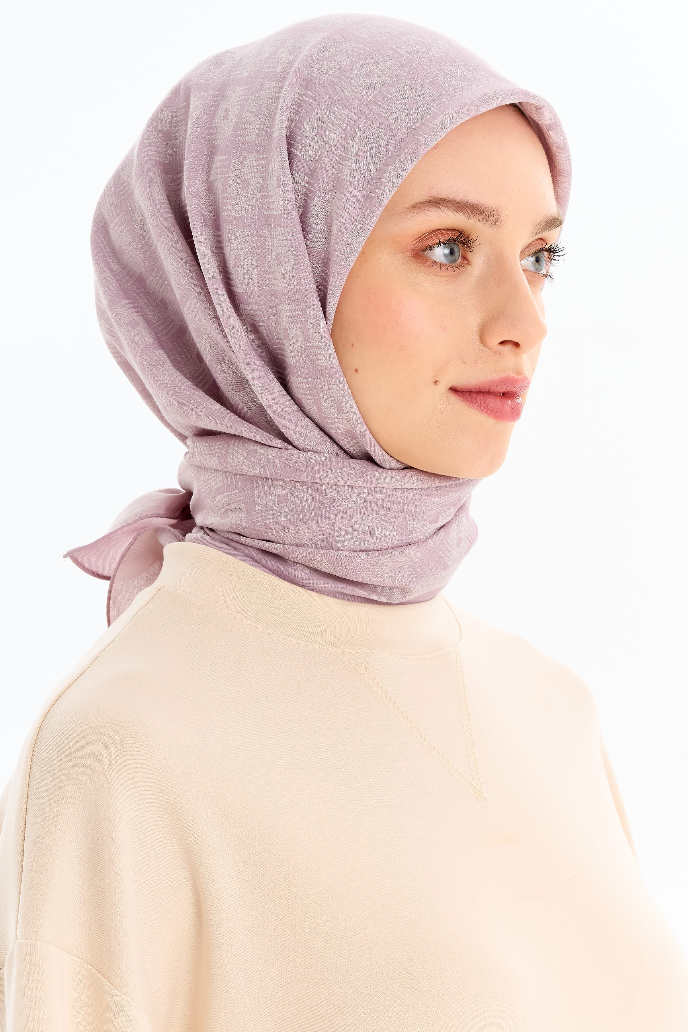 Geometrik Desen Pamuk Eşarp - Lila TUGBA