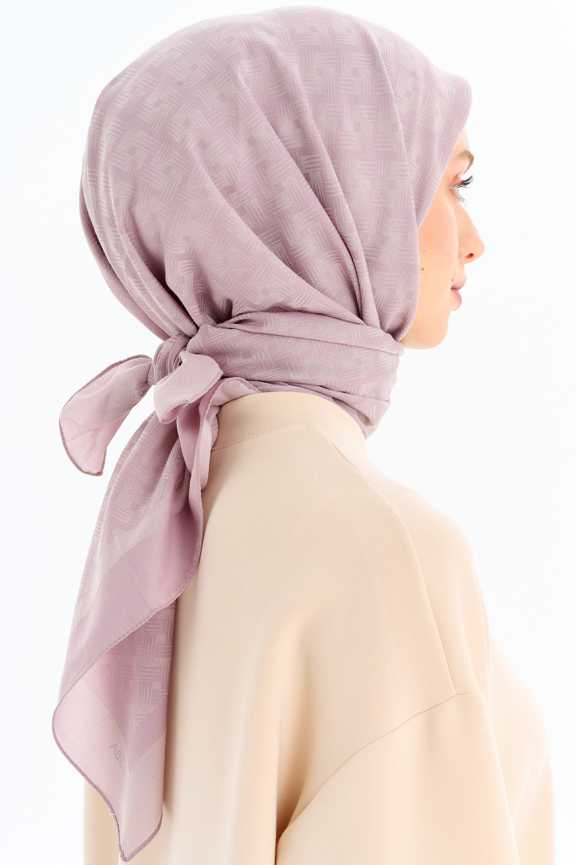 Geometrik Desen Pamuk Eşarp - Lila TUGBA