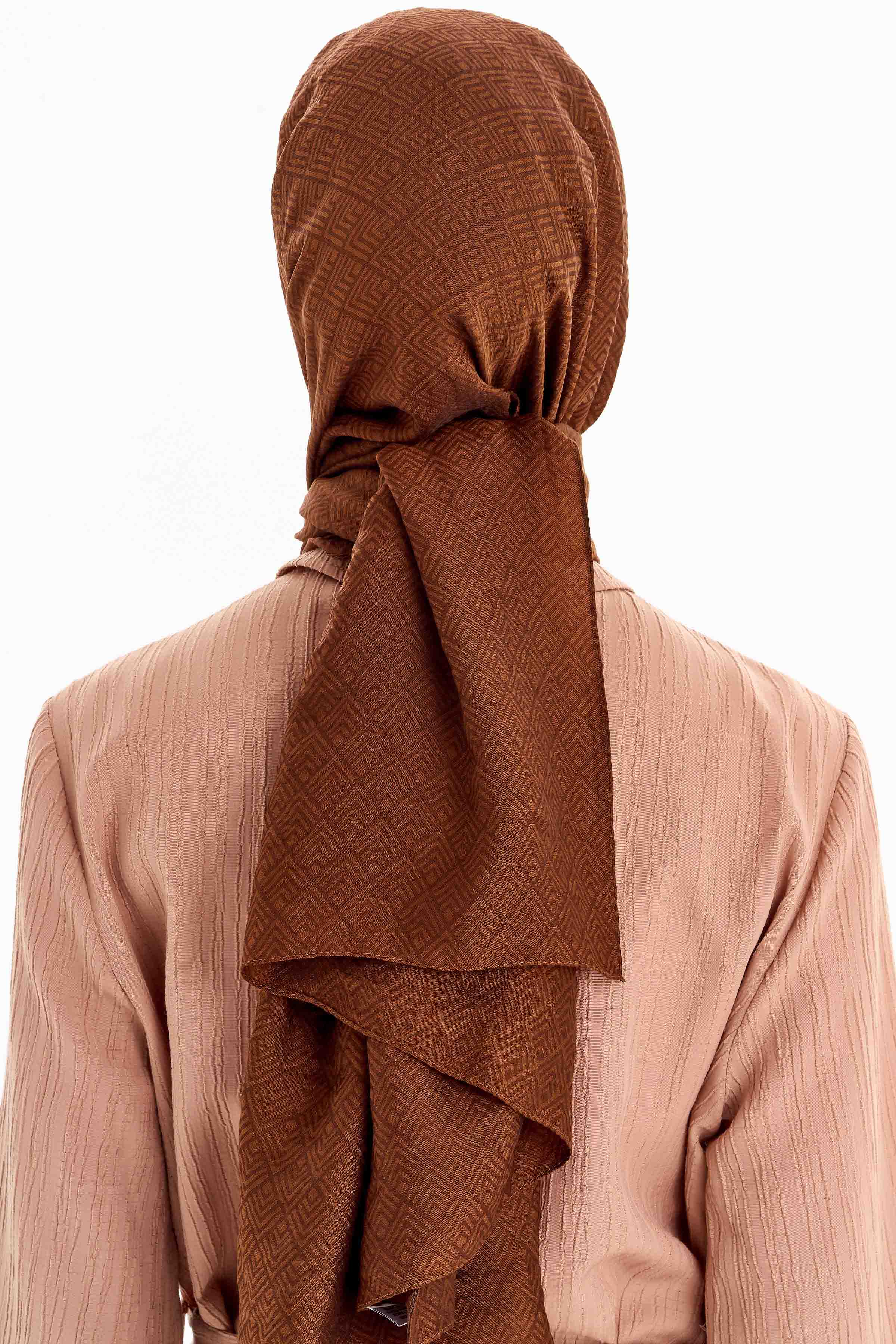 Geometrik Desen Viskon Şal - Açık Kahve TUGBA