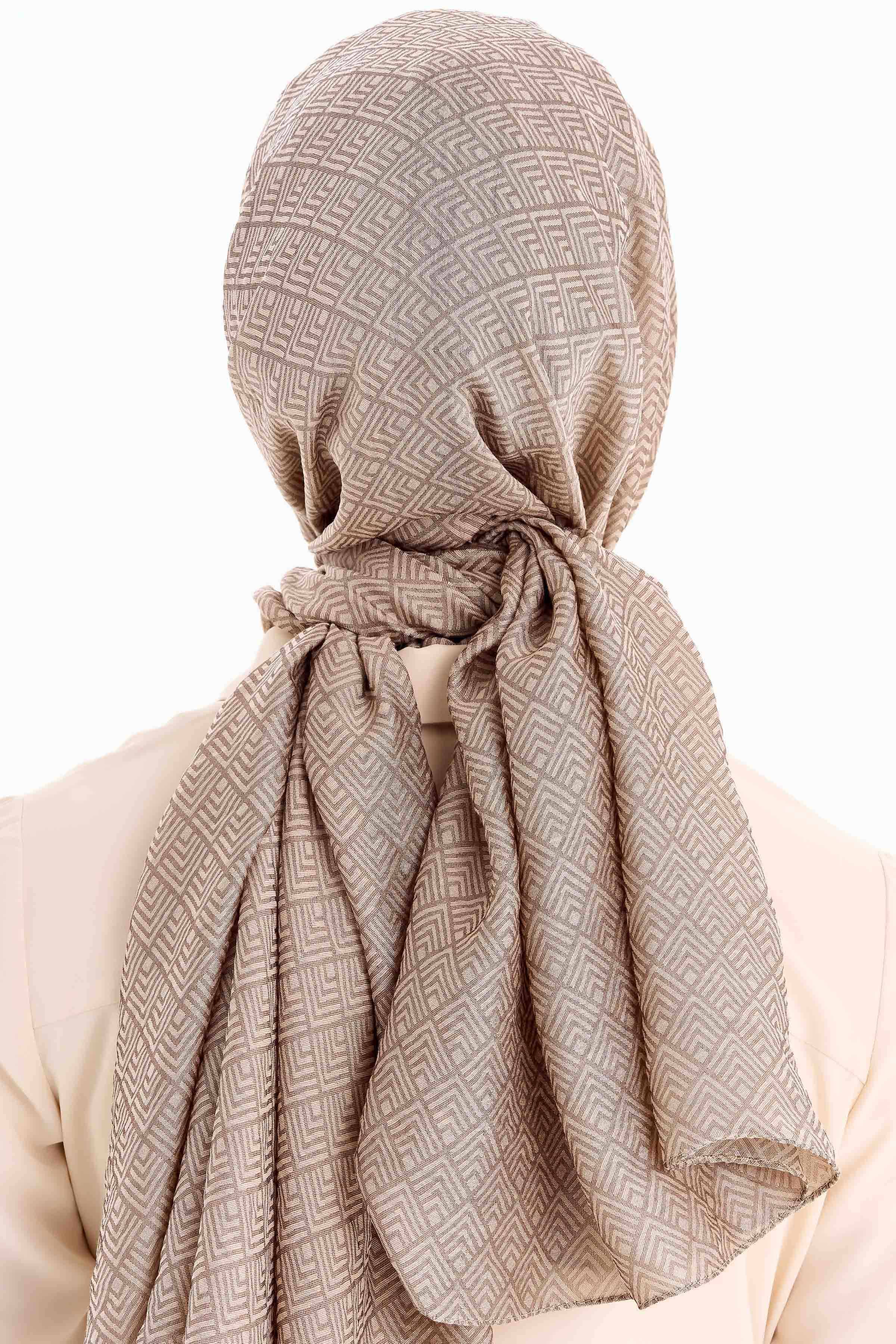 Geometrik Desen Viskon Şal - Bej TUGBA
